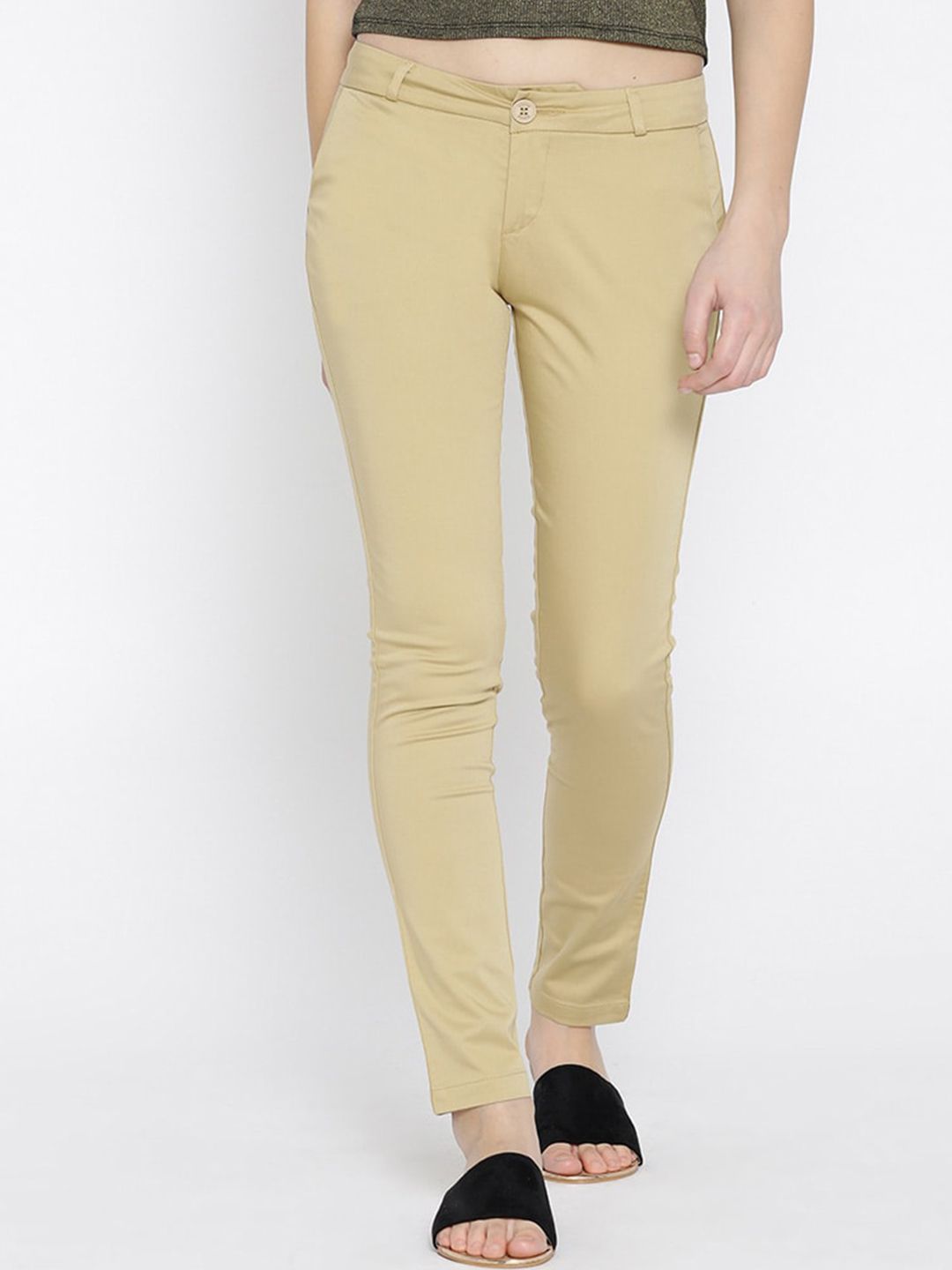 Xpose Women Beige Comfort Slim Fit Cotton Trousers Price in India