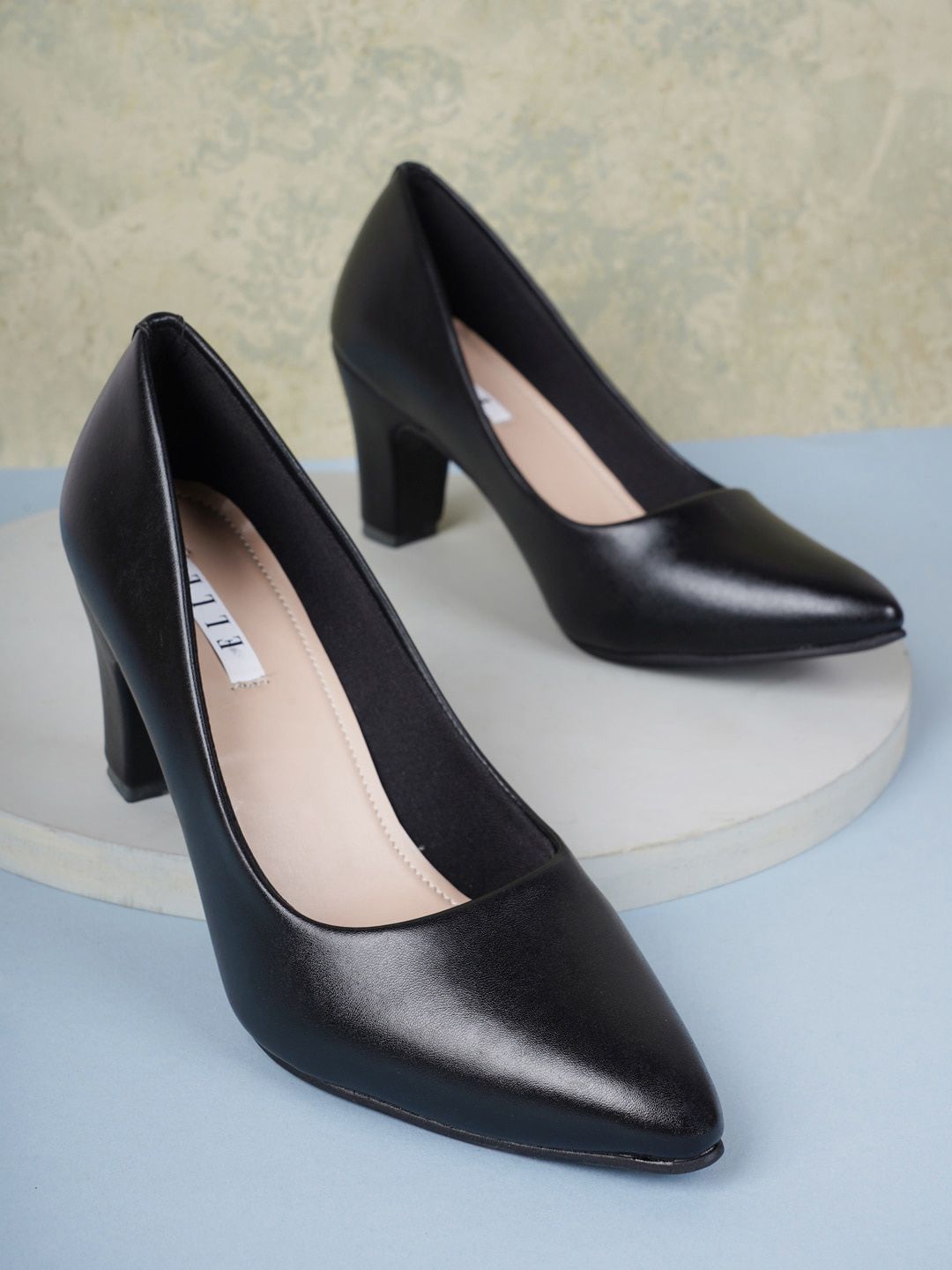 ELLE Women Black Solid Block Pumps