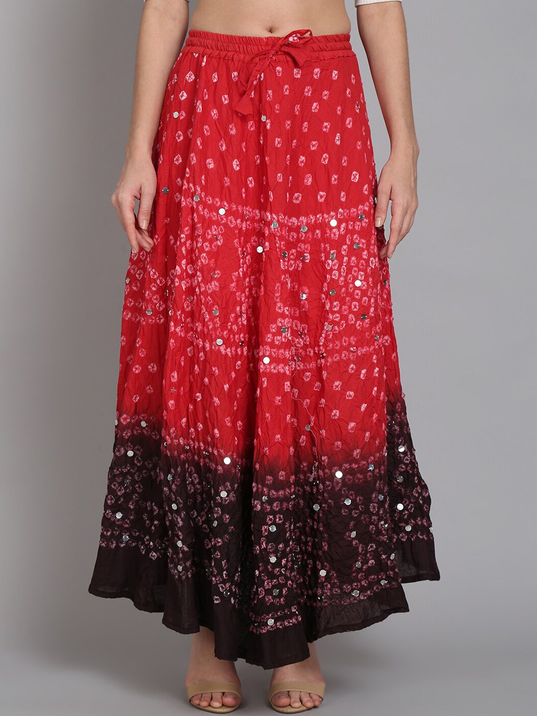 SOUNDARYA Women Red Printed Pure Cotton Long Skirt Price in India