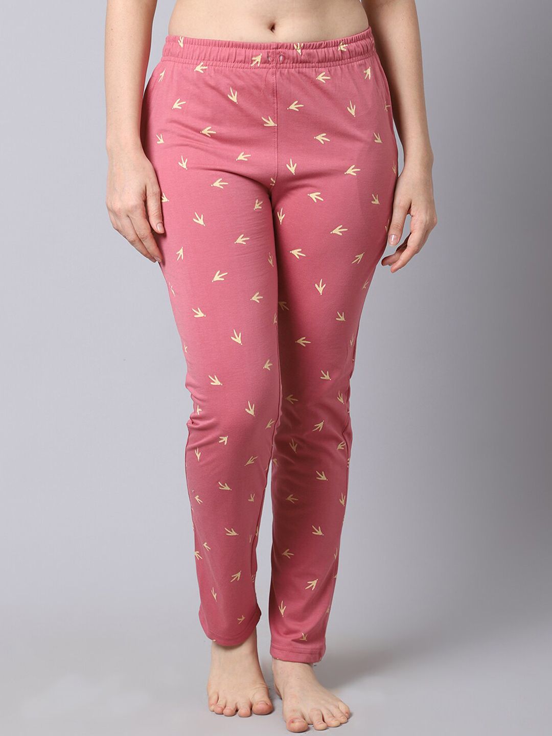 Shararat Women Pink & Yellow Printed Cotton Lounge Pants Price in India