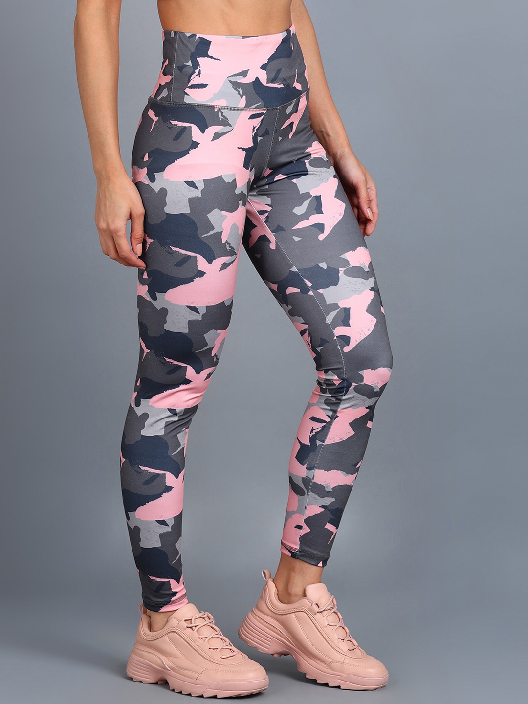 Rock Paper Scissors Women Peach Coloured Camouflage Printed Ankle Length Training Tights Price in India