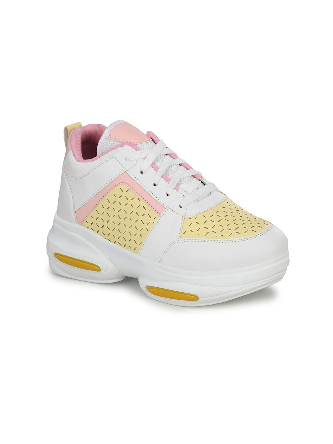 El Paso Women Yellow Colourblocked Sneakers Price in India