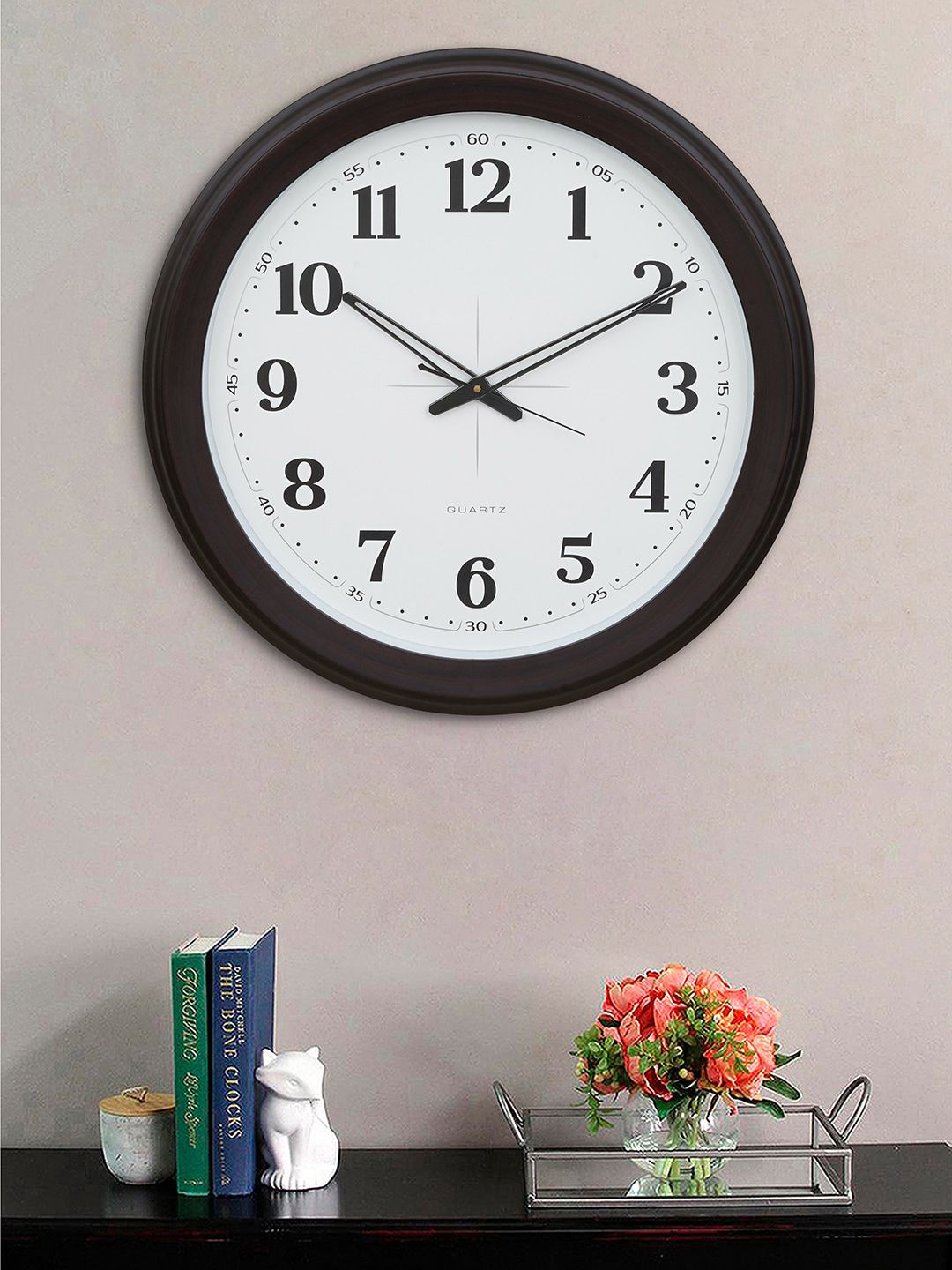 eCraftIndia Brown & White Analogue Contemporary Wall Clock Price in India