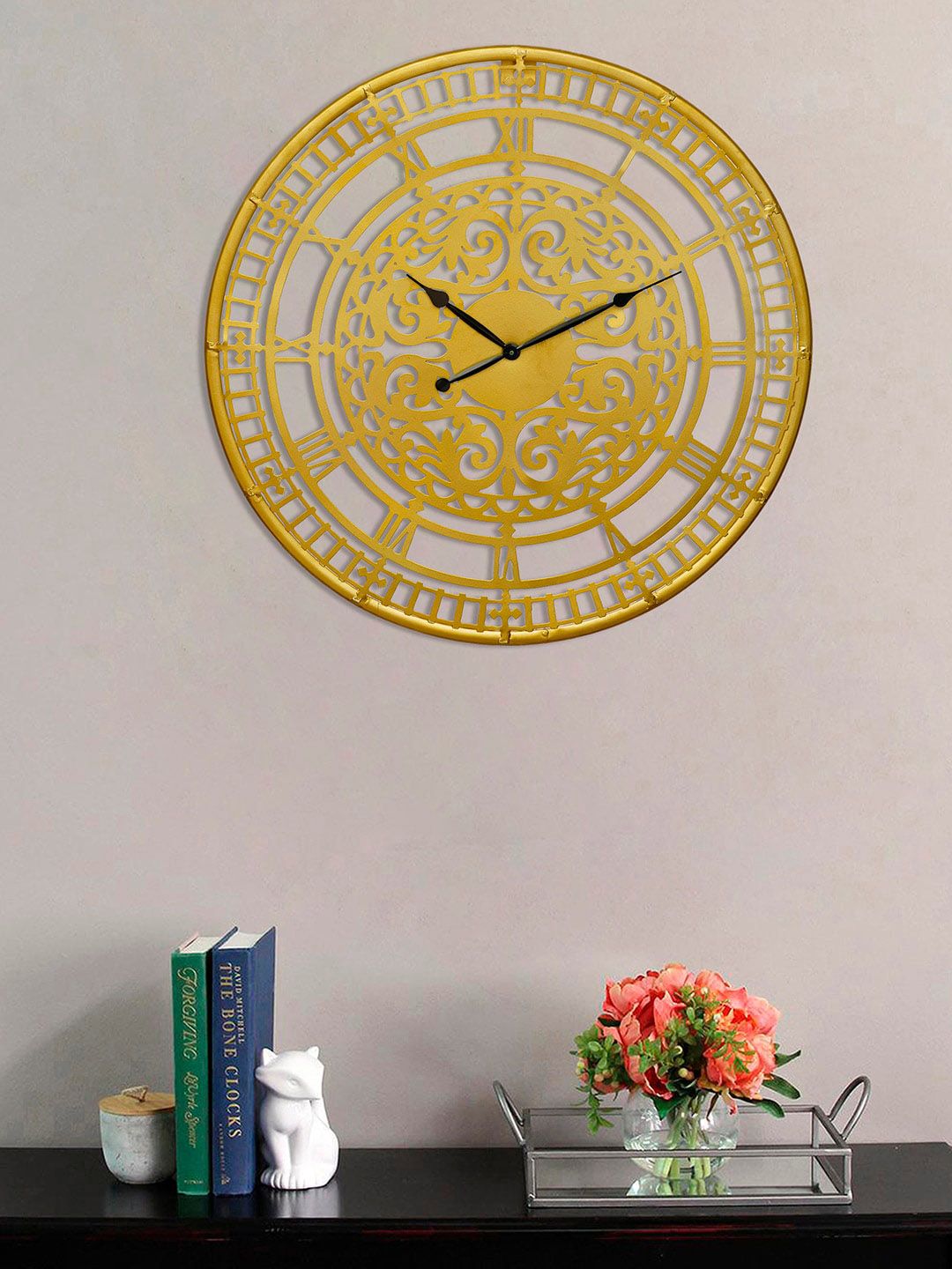 eCraftIndia Gold-Toned & Black Contemporary Wall Clock Price in India