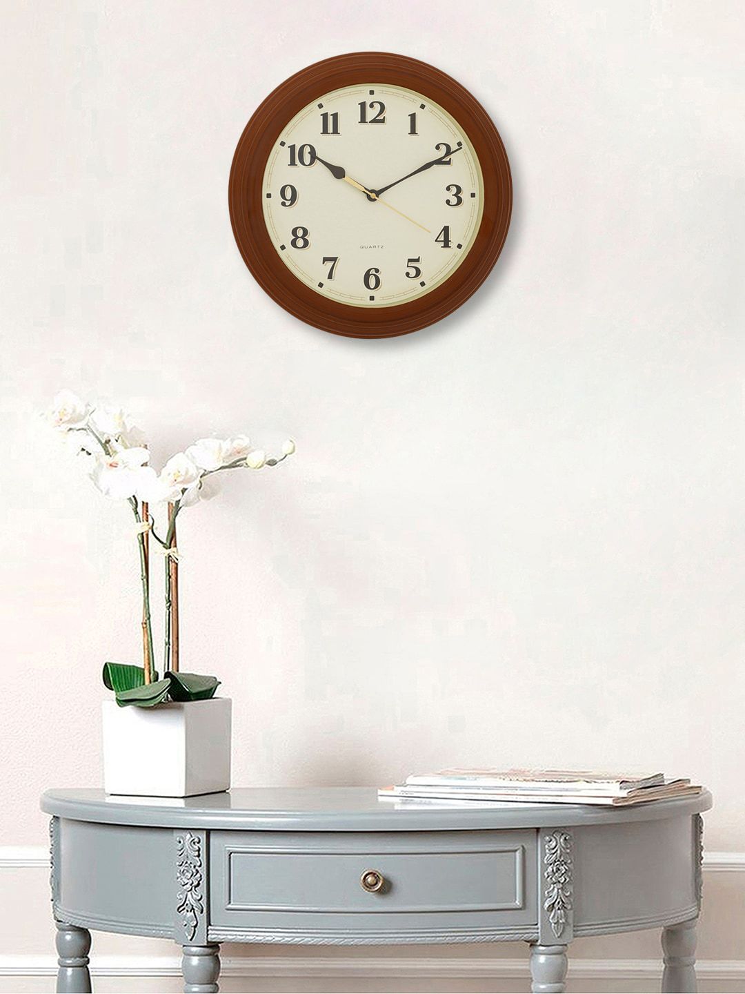 eCraftIndia Brown & White Contemporary Wall Clock Price in India