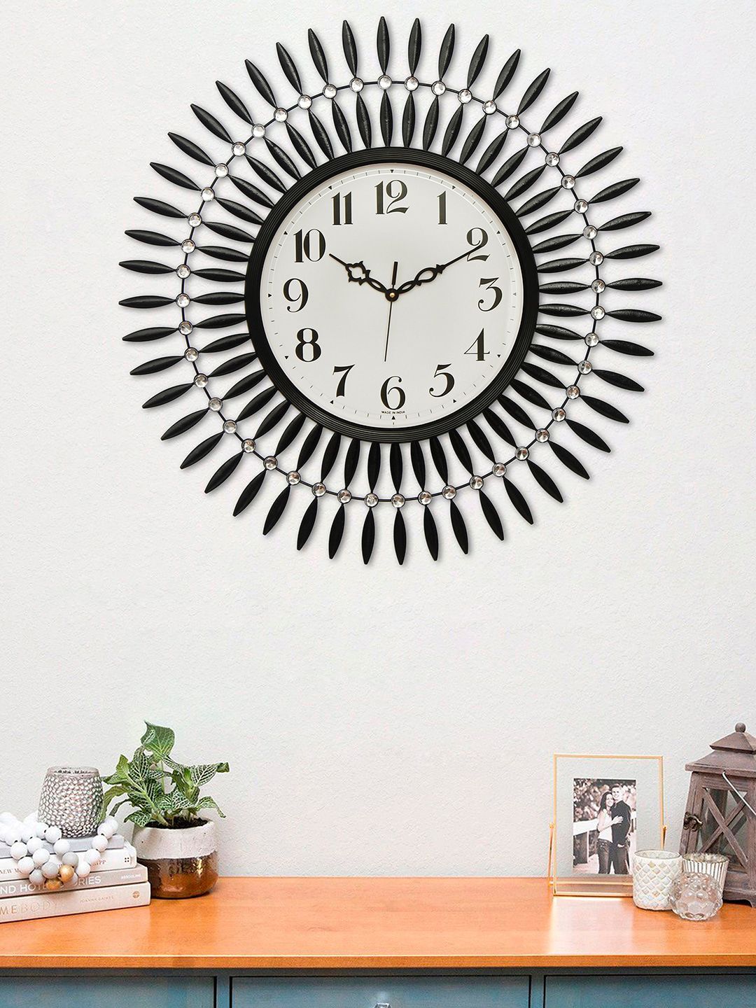 eCraftIndia Black & White Embellished Contemporary Wall Clock Price in India