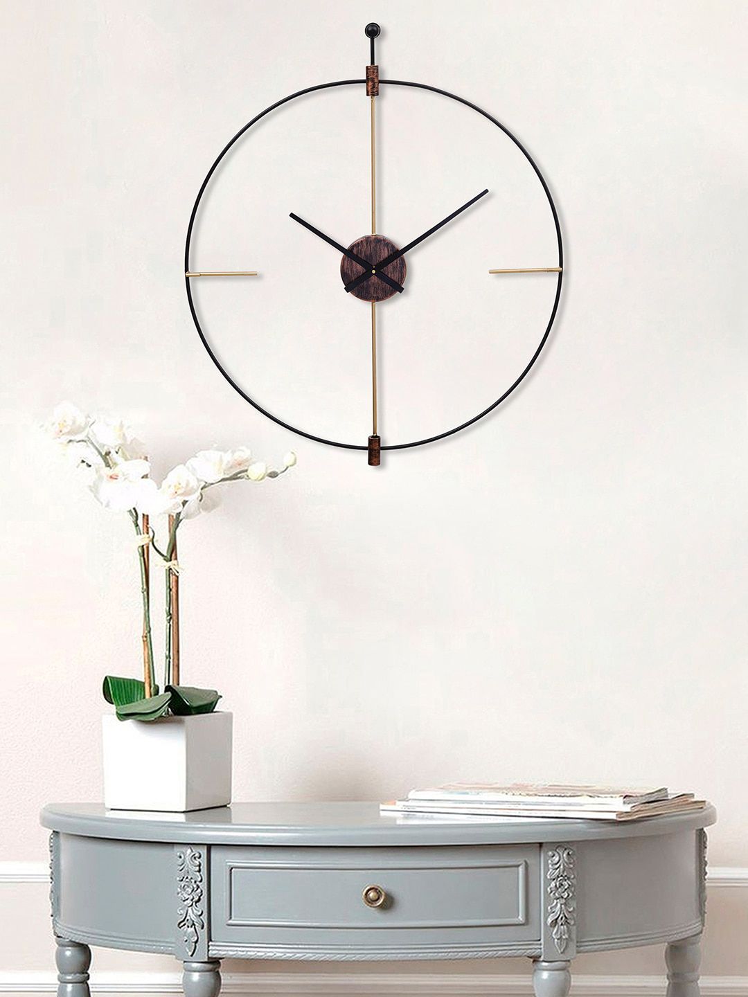 eCraftIndia Copper-Toned & Black Contemporary Wall Clock Price in India