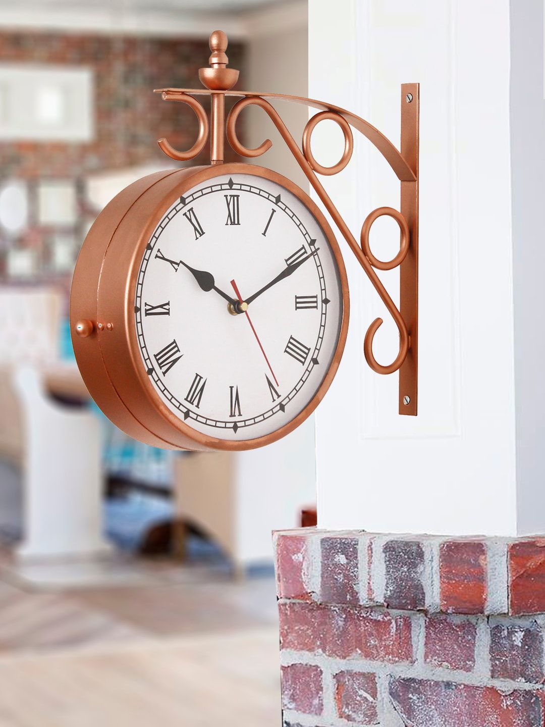 eCraftIndia Copper-Toned & White Contemporary Wall Clock Price in India