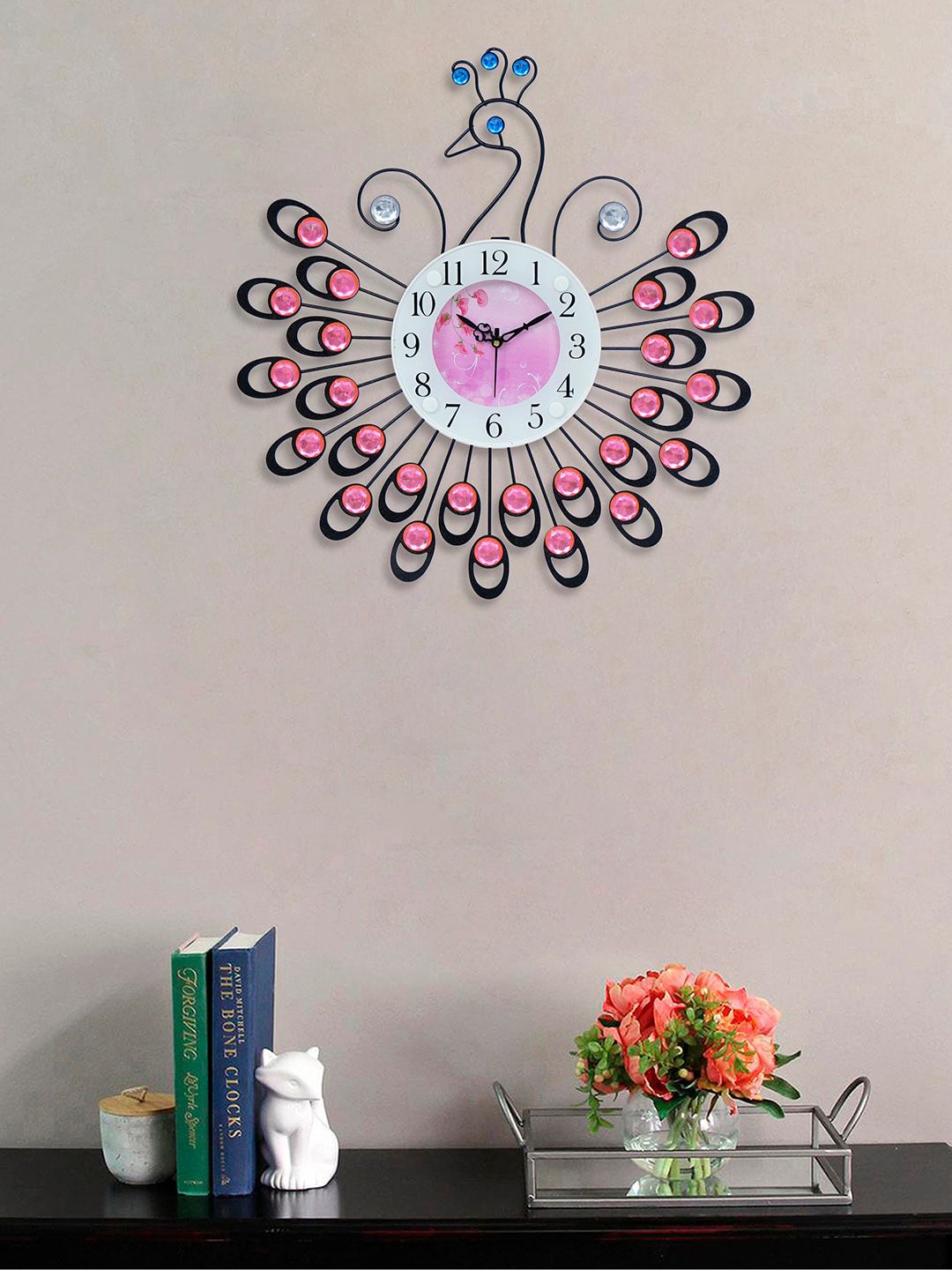 eCraftIndia Pink & White Embellished Bird Shaped Traditional Wall Clock Price in India