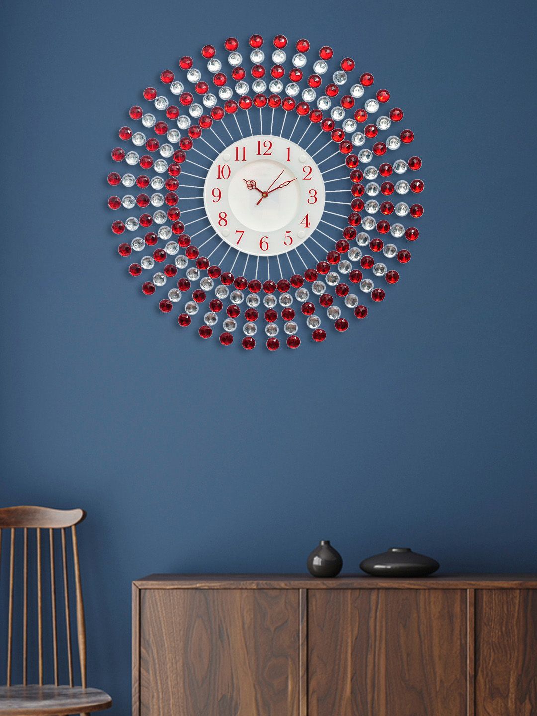 eCraftIndia Red & White Embellished Contemporary Wall Clock Price in India