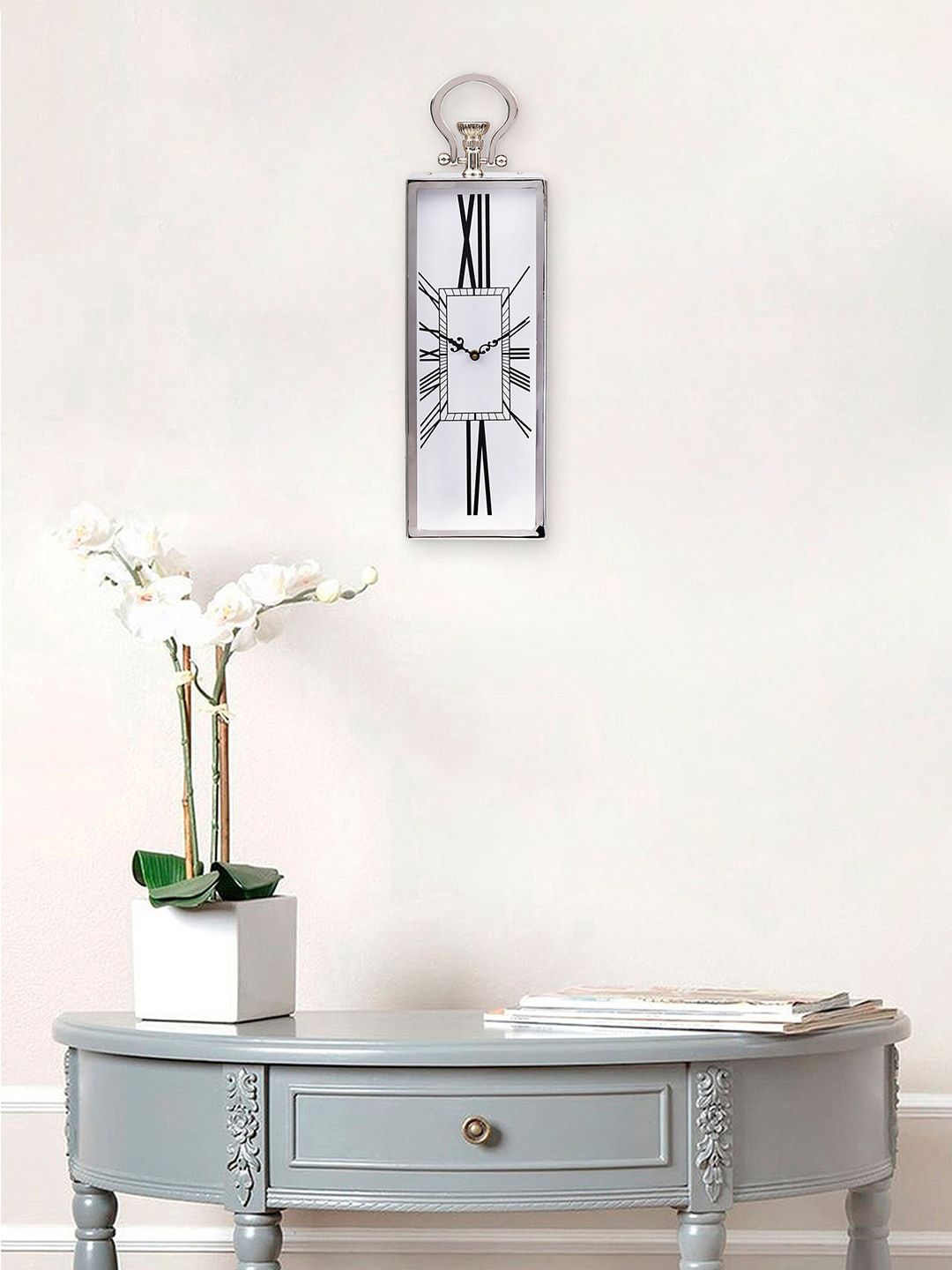 eCraftIndia Silver-Toned & White Vintage Wall Clock Price in India