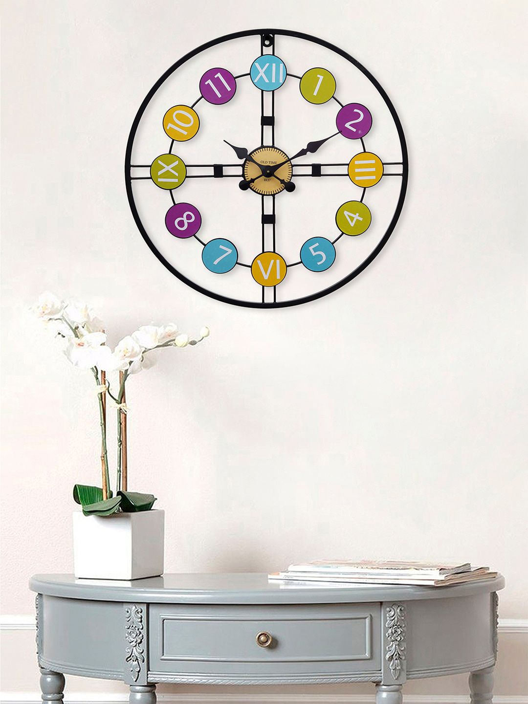 eCraftIndia Black & Green Contemporary Wall Clock Price in India