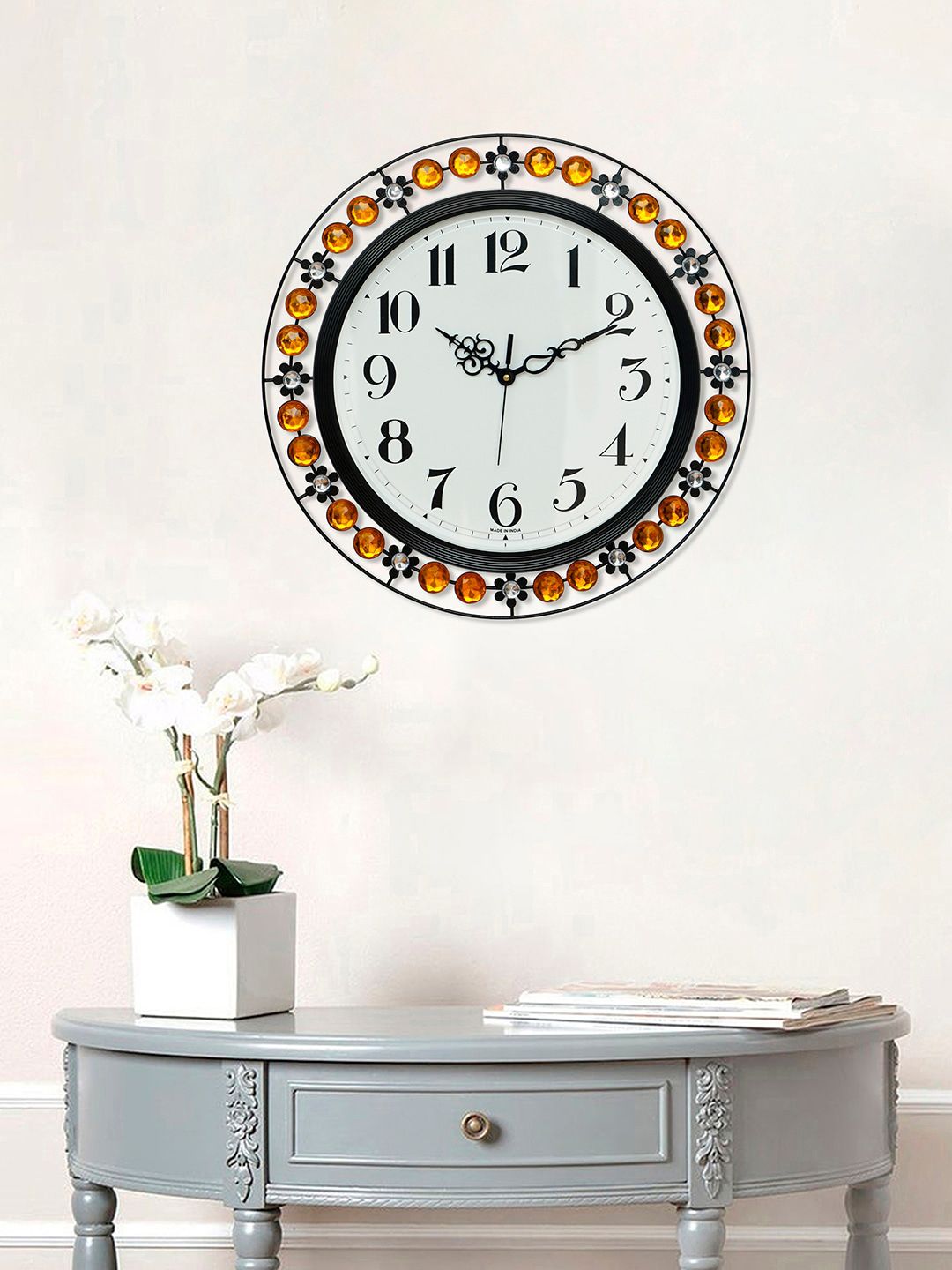 eCraftIndia Black & Yellow Contemporary Wall Clock Price in India