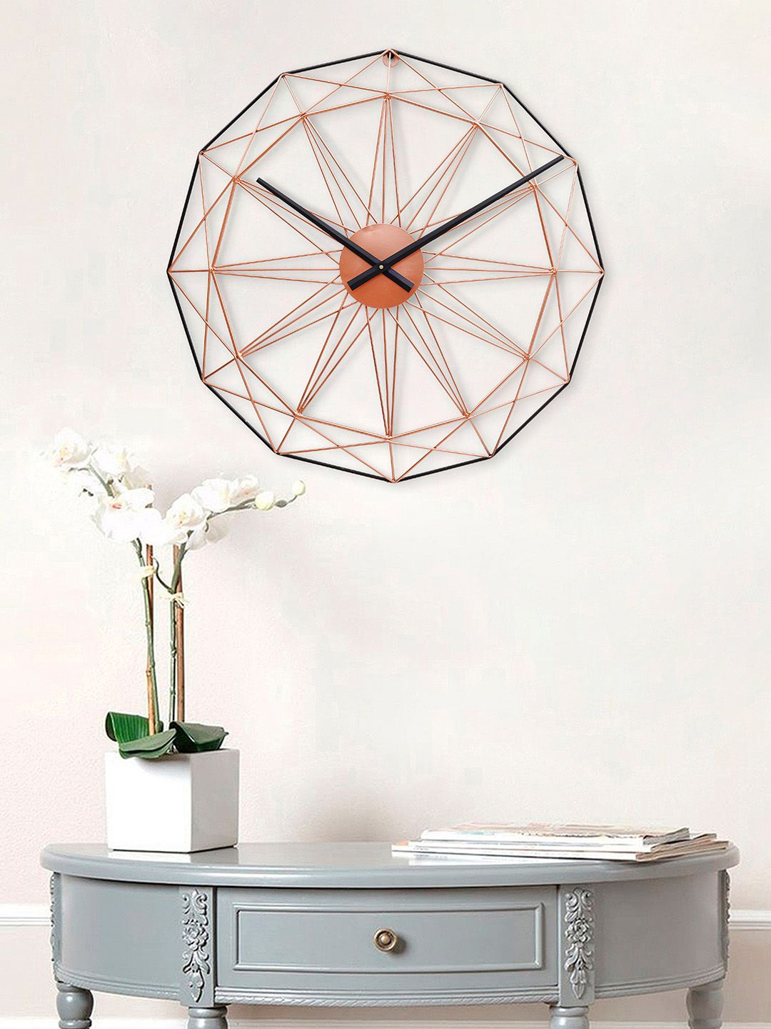 eCraftIndia Copper-Toned & Black Geometric Contemporary Wall Clock without Glass Price in India