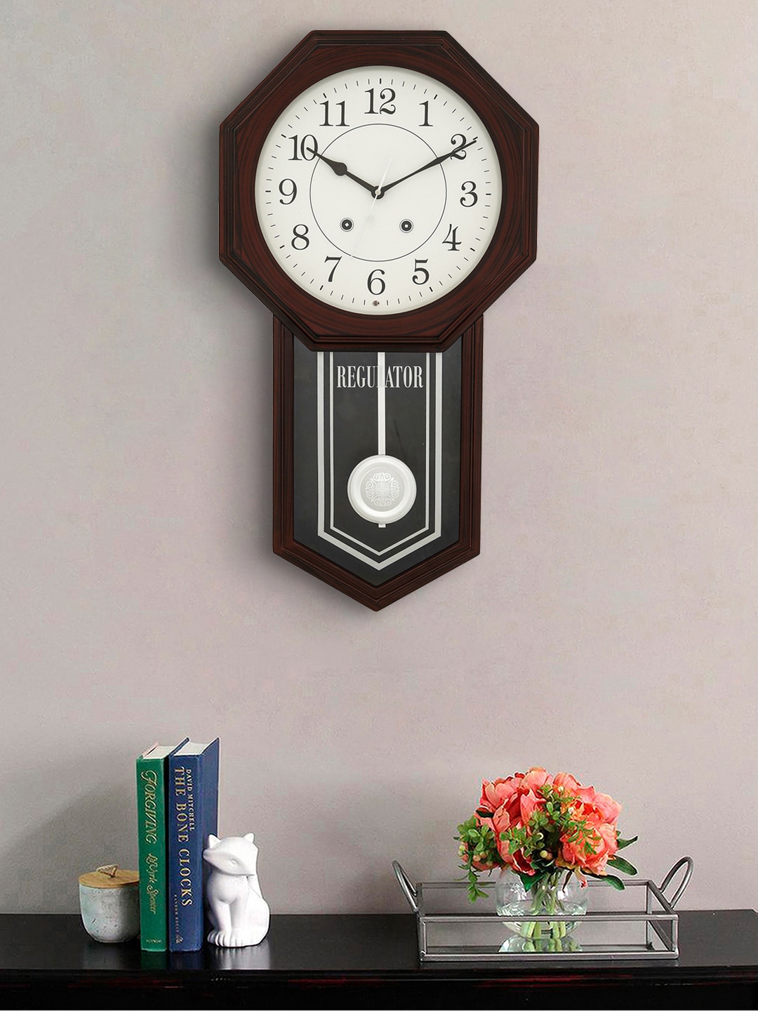 eCraftIndia Brown & White Geometric Design Pendulum Rose Wood Pendulum Musical Wall Clock Price in India