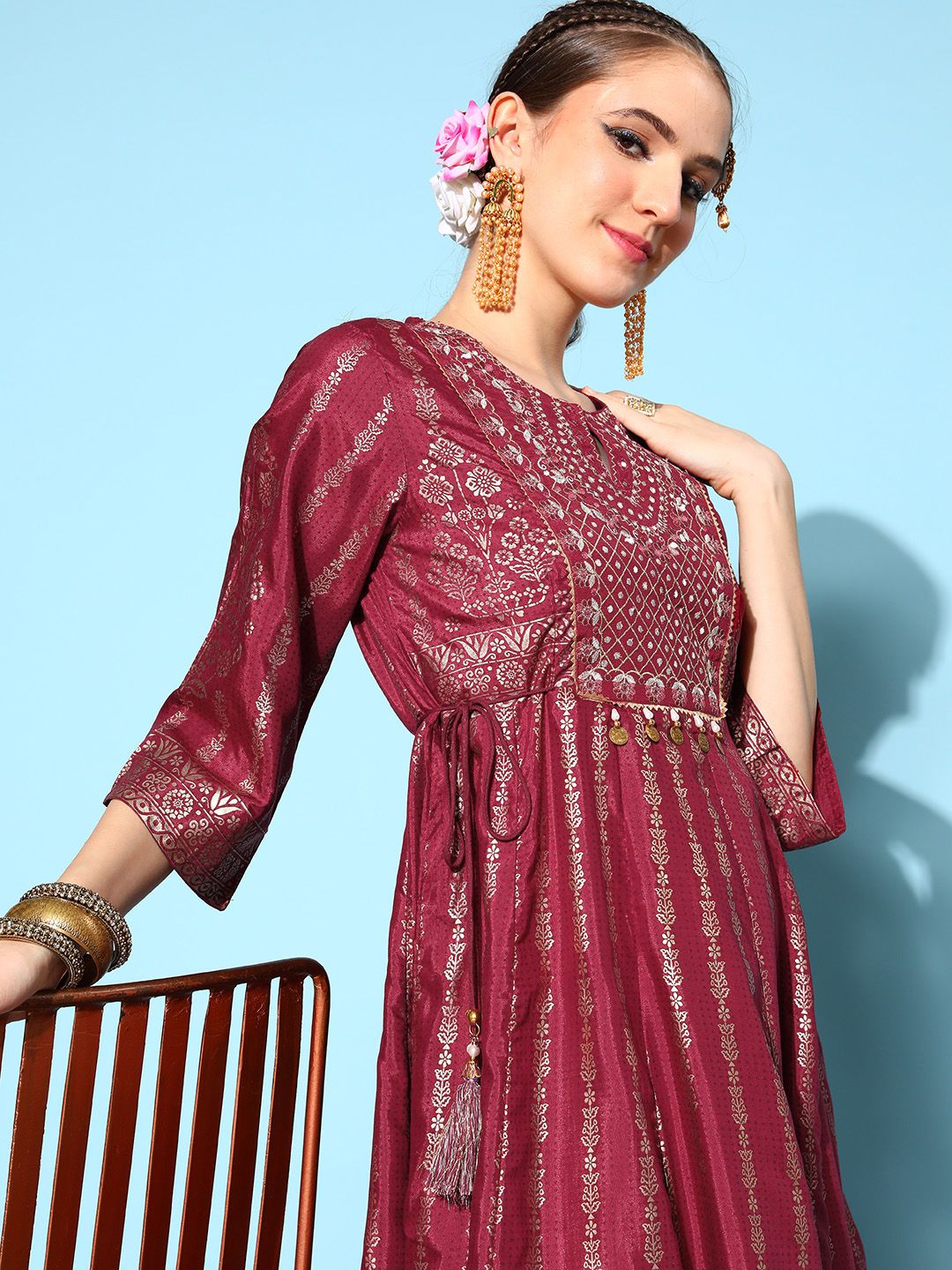 Juniper Women Charming Maroon Silk Fluid Tie-Up Ethnic Dress Price in India