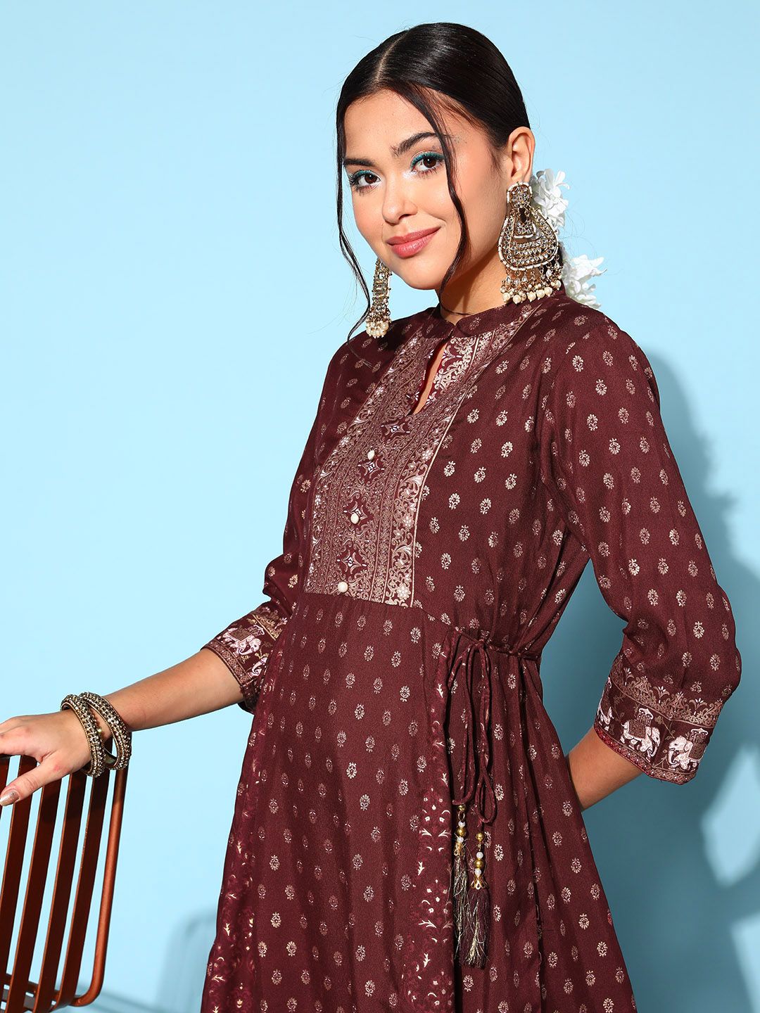 Juniper Women Maroon Viscose Rayon Adjustable Waistline Ethnic Dress Price in India