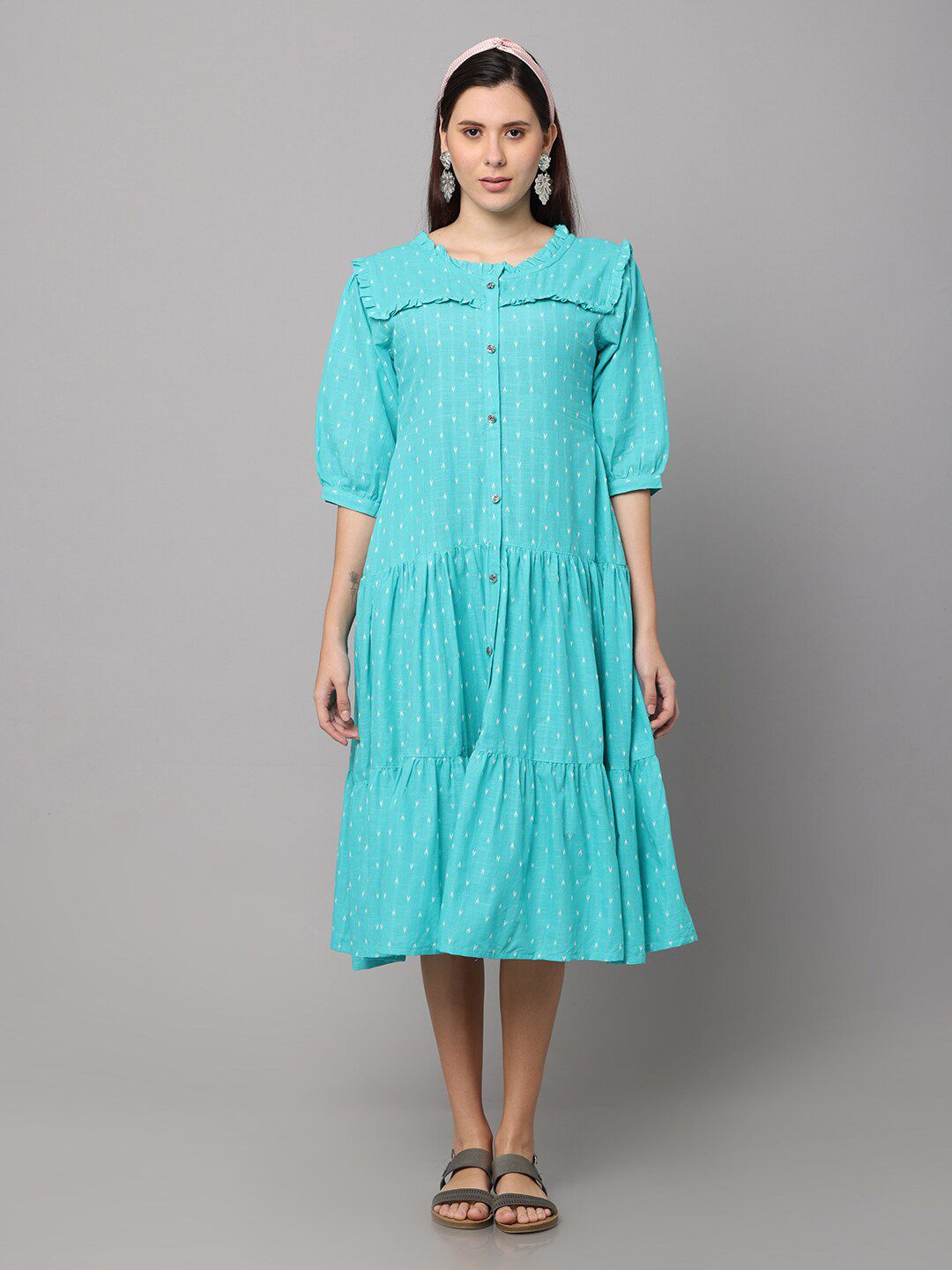 NAYRA Turquoise Blue A-Line Midi Dress Price in India