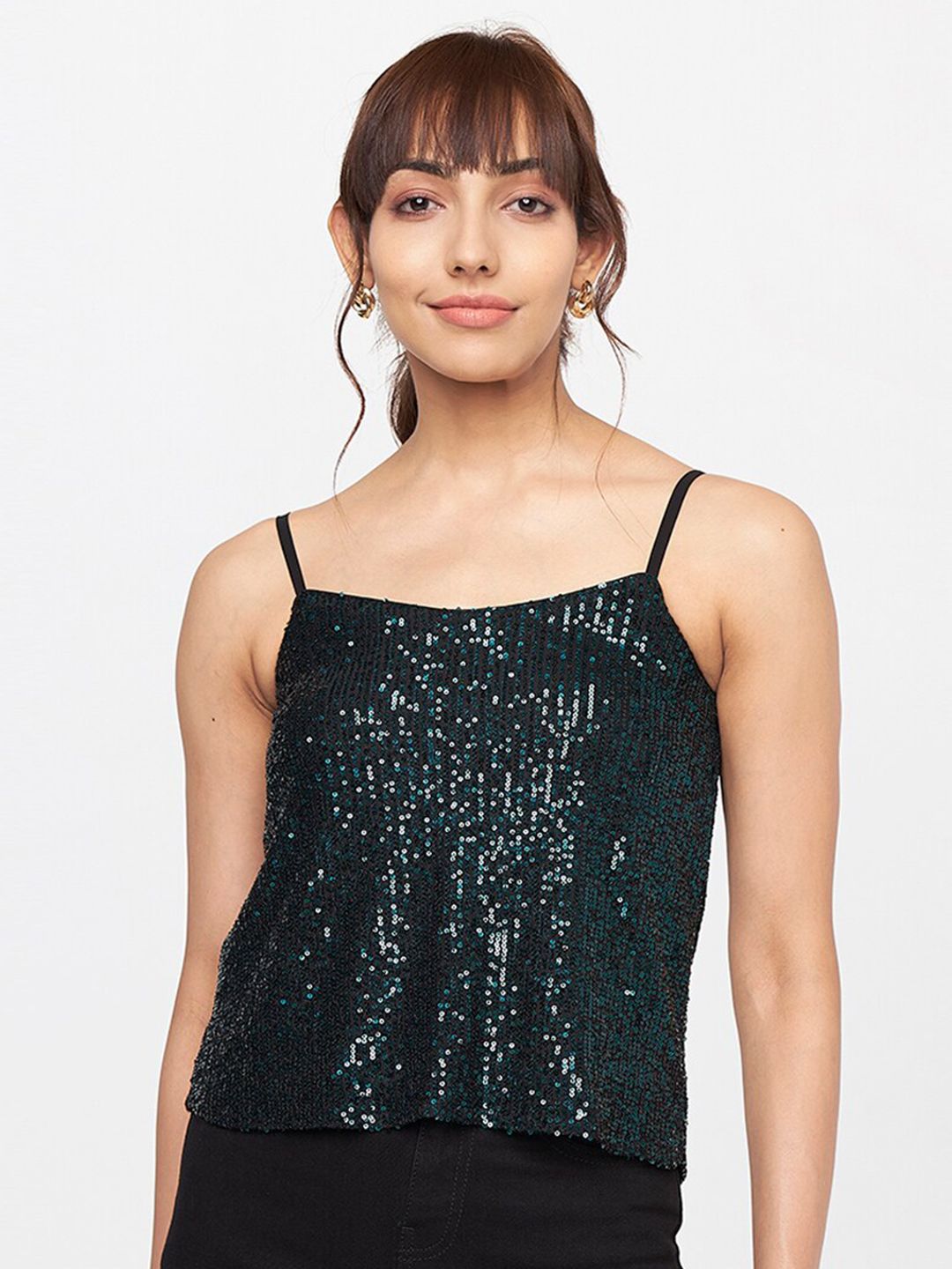 AND Teal Embellished Sequinned Tank Top Price in India