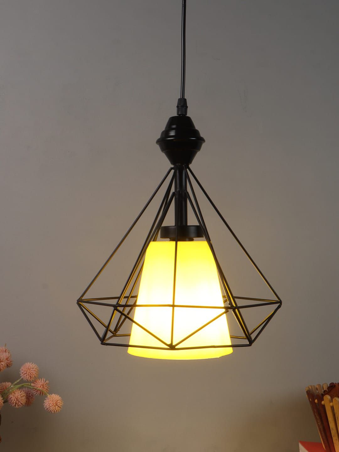 foziq Black Solid Metal Triangle Ceiling Lamp Price in India