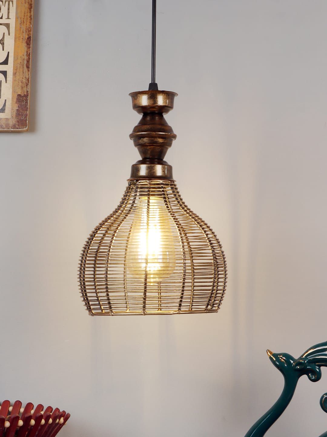 foziq Gold-Toned Textured Textured Ceiling Lamp Price in India