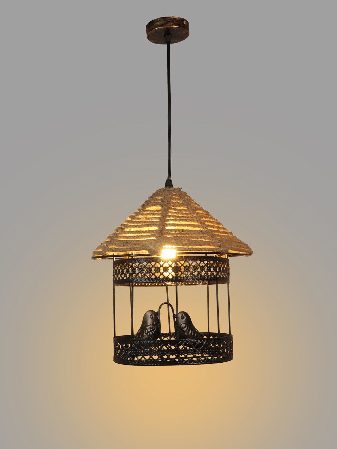foziq Black Metal Bird Cage Design Ceiling Lamps Price in India