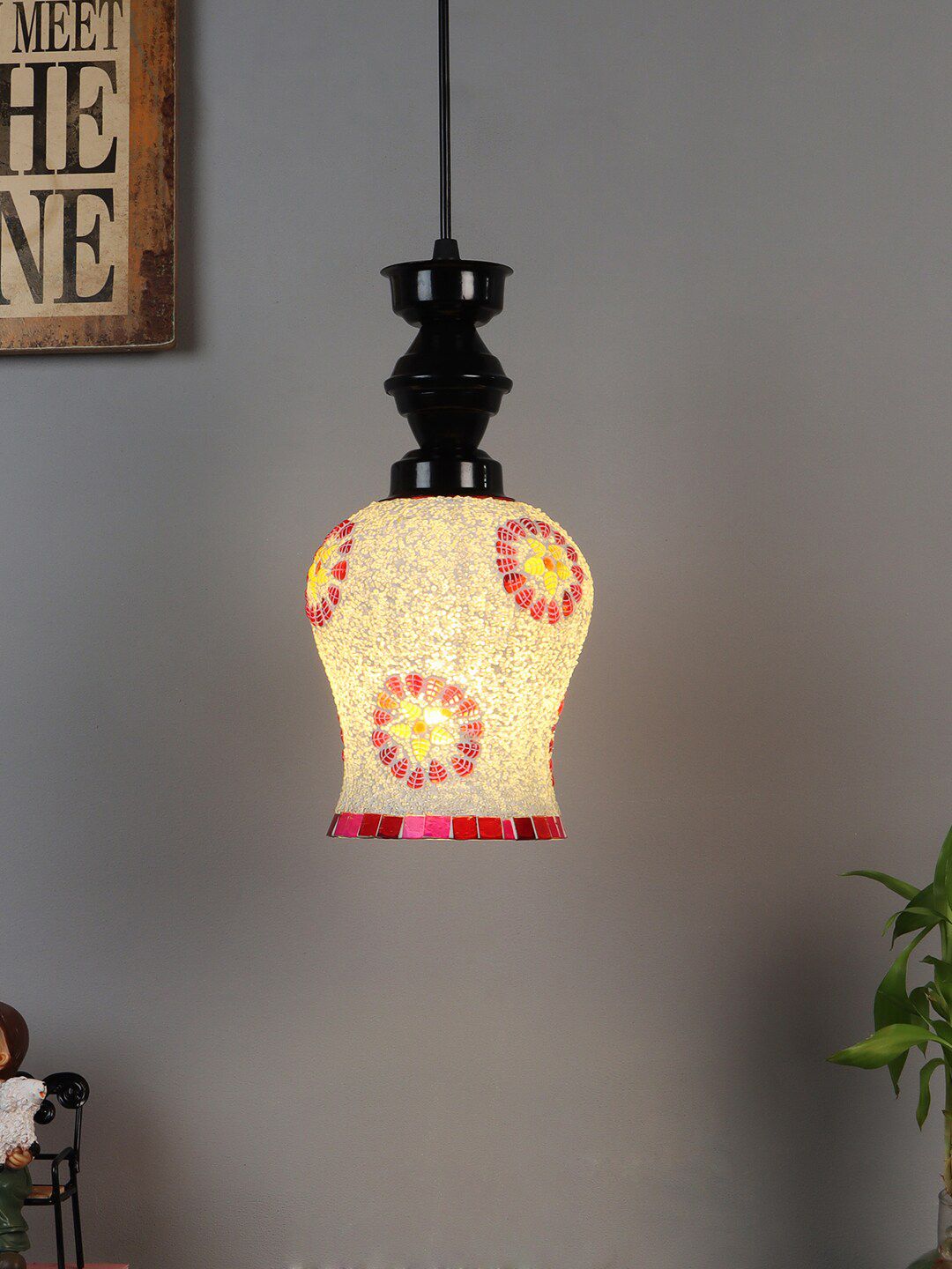 foziq Black & White Textured Contemporary Ceiling Lamp Price in India