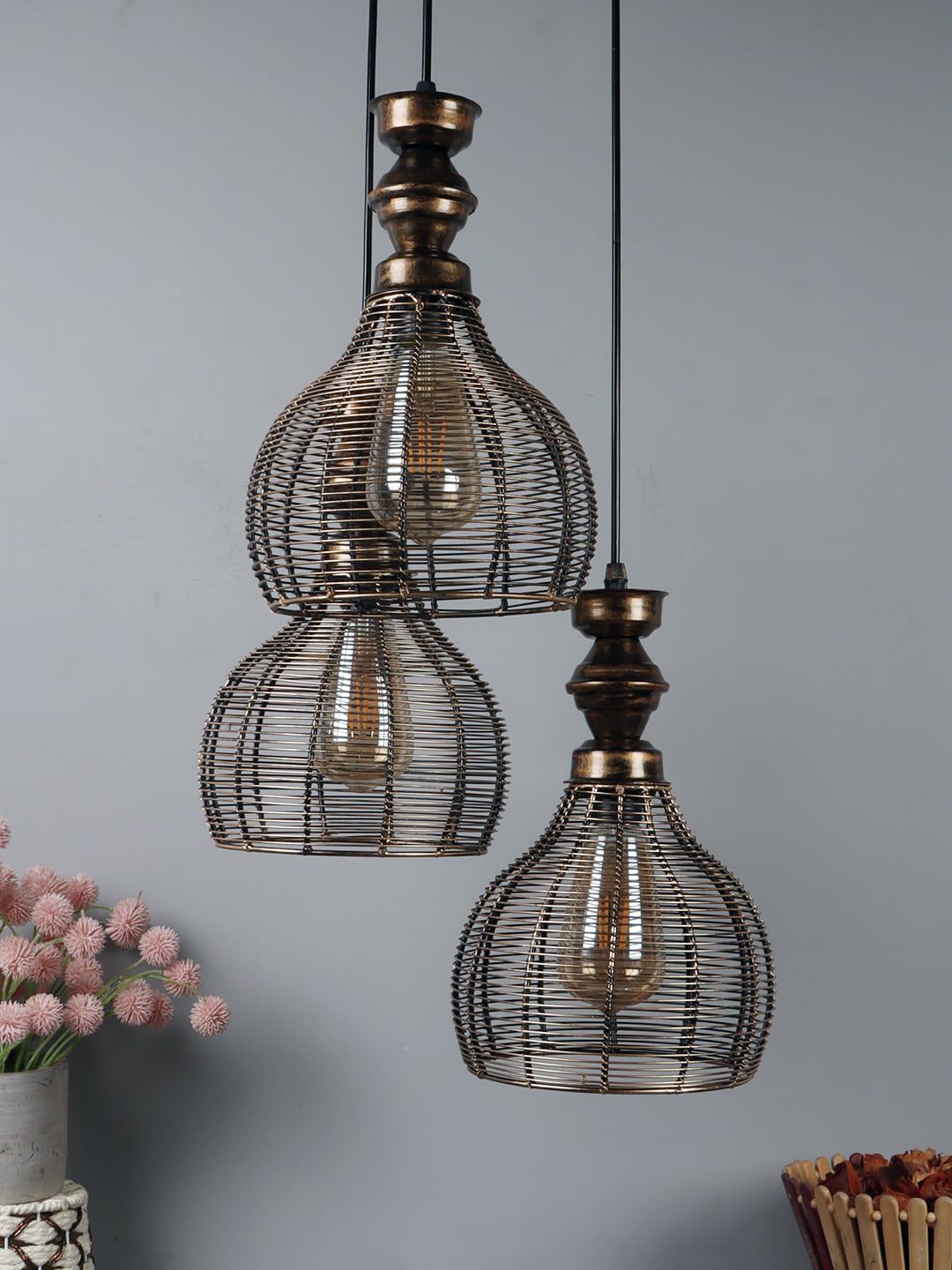 foziq Gold-Toned & Black Textured Ceiling Lamp Price in India