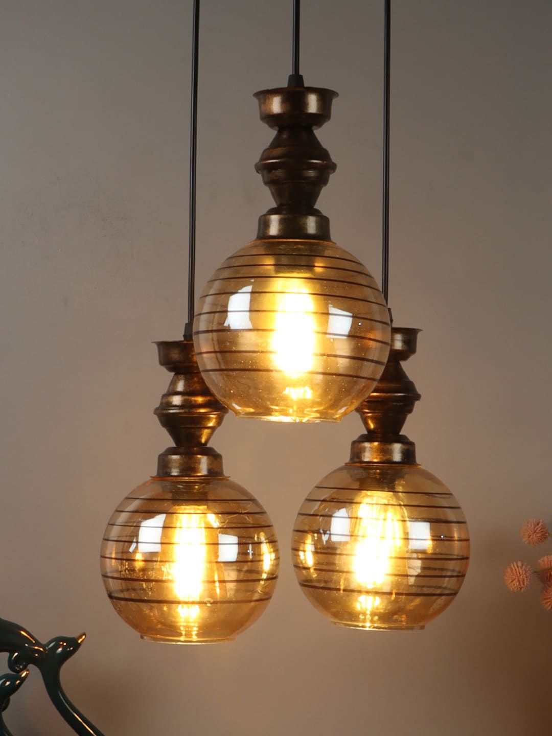 foziq Antique Gold-Toned Printed Ceiling Lamps Price in India