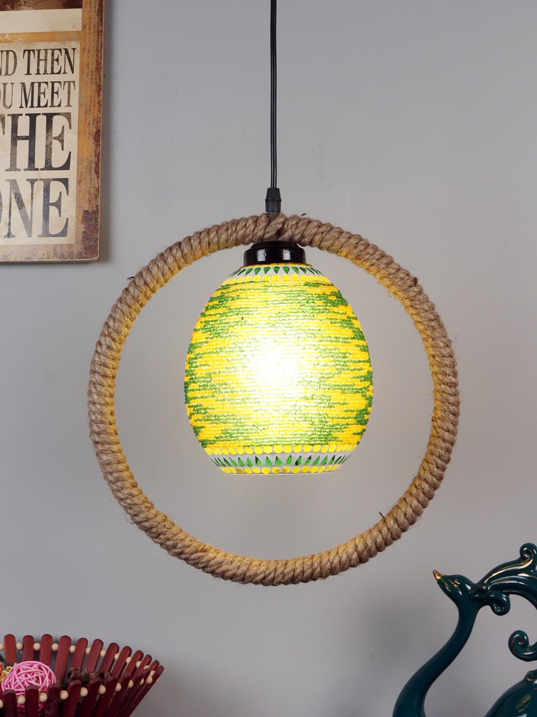 foziq Black & Green Textured Ceiling Lamp Price in India