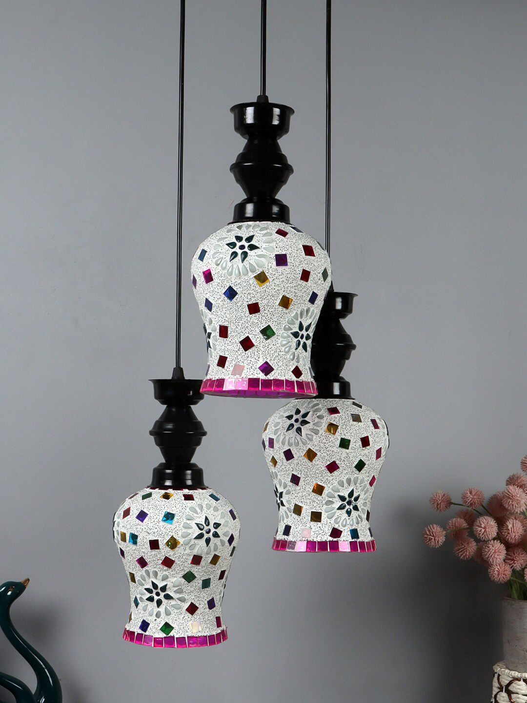 foziq Black & White Textuted Metal Ceiling Lamp Price in India