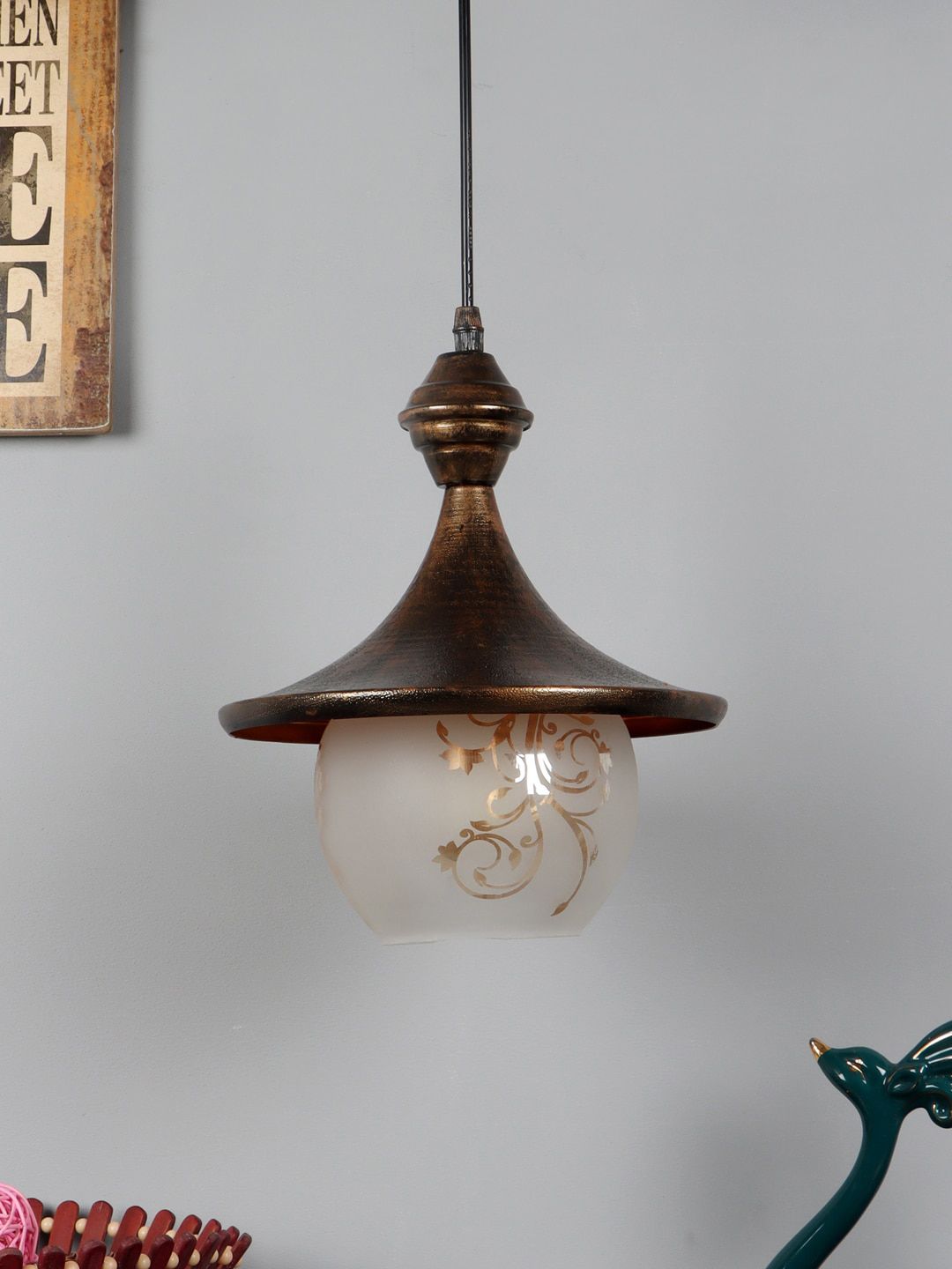 foziq Gold-Toned & White Printed Contemporary Ceiling Lamp Price in India