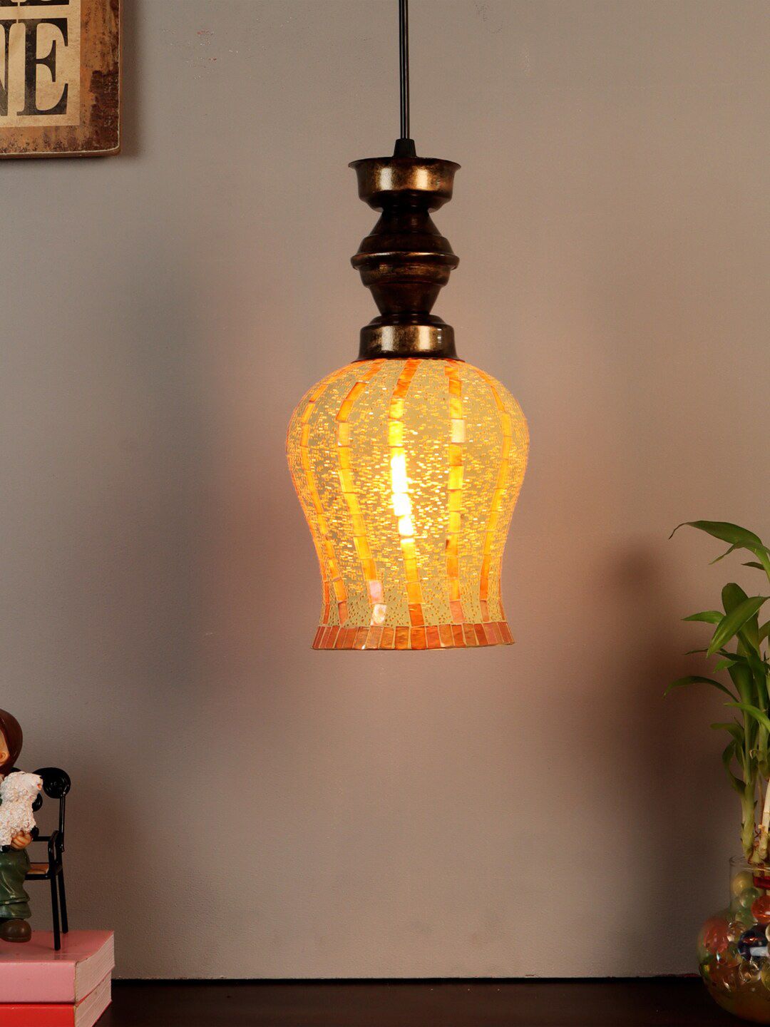 foziq Gold-Toned Solid Metal Ceiling Pendant Lamp Price in India