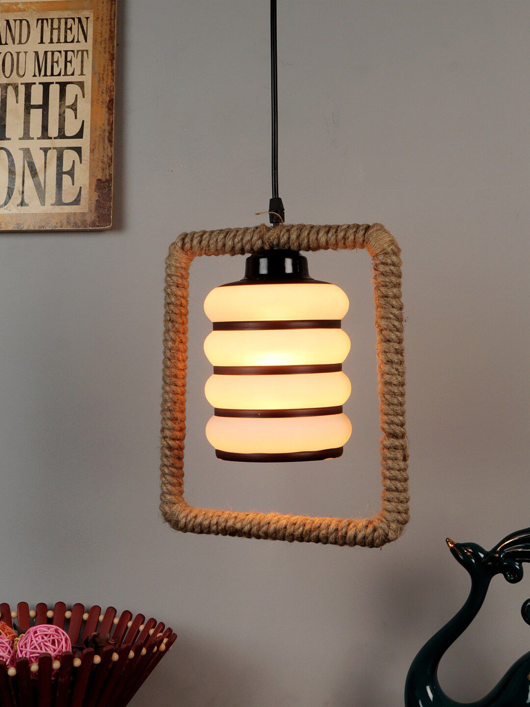 foziq Black & Beige Textured Contemporary Ceiling Lamp Price in India