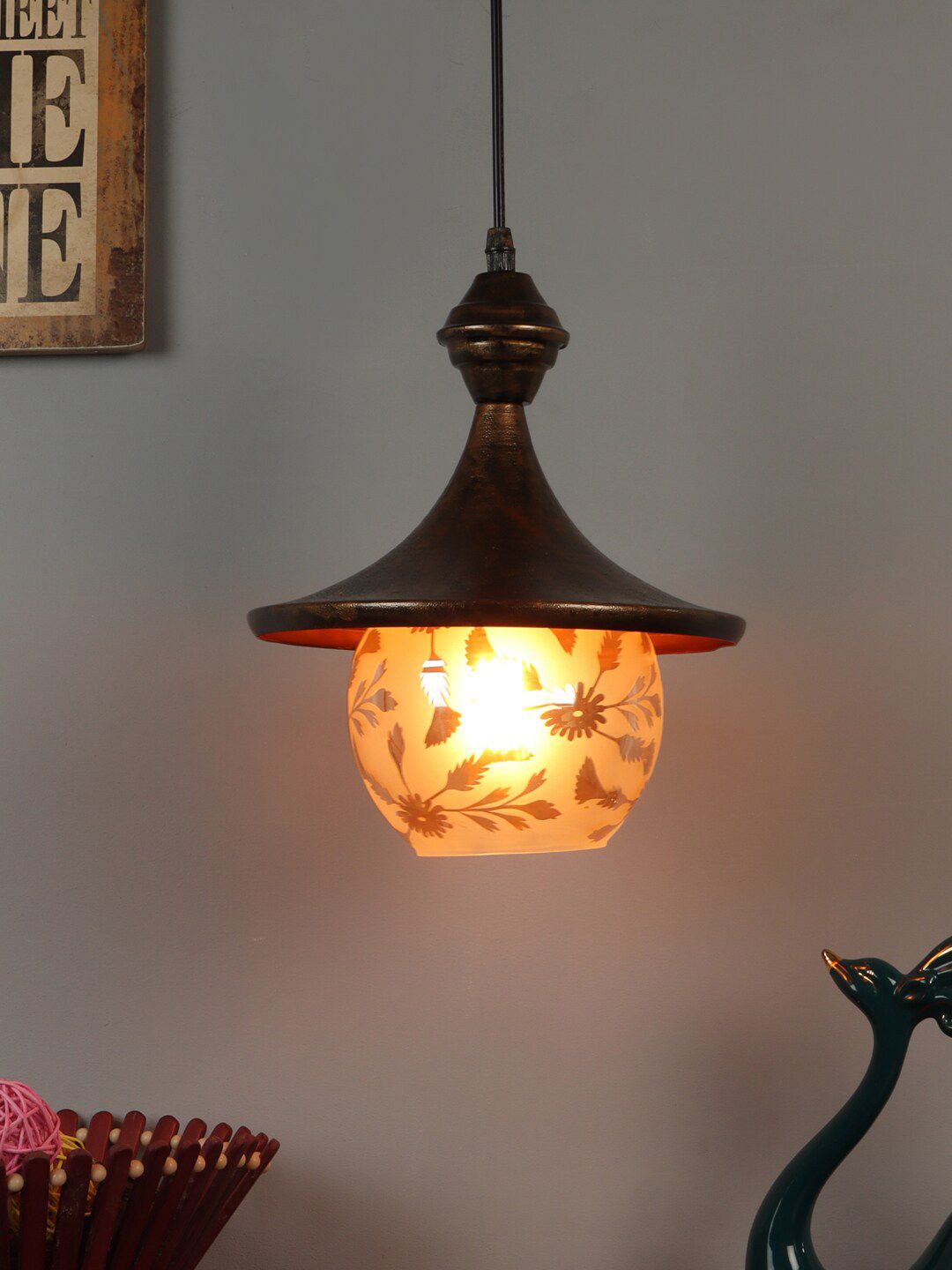 foziq Gold-Toned Printed Ceiling Lamps Price in India