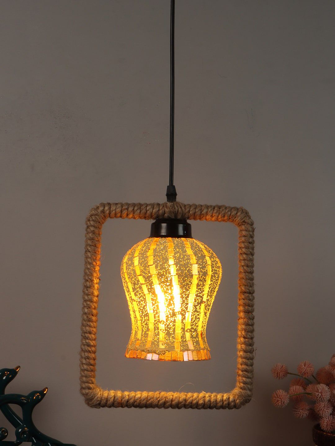 foziq Black & Beige Textured Contemporary Ceiling Lamp Price in India