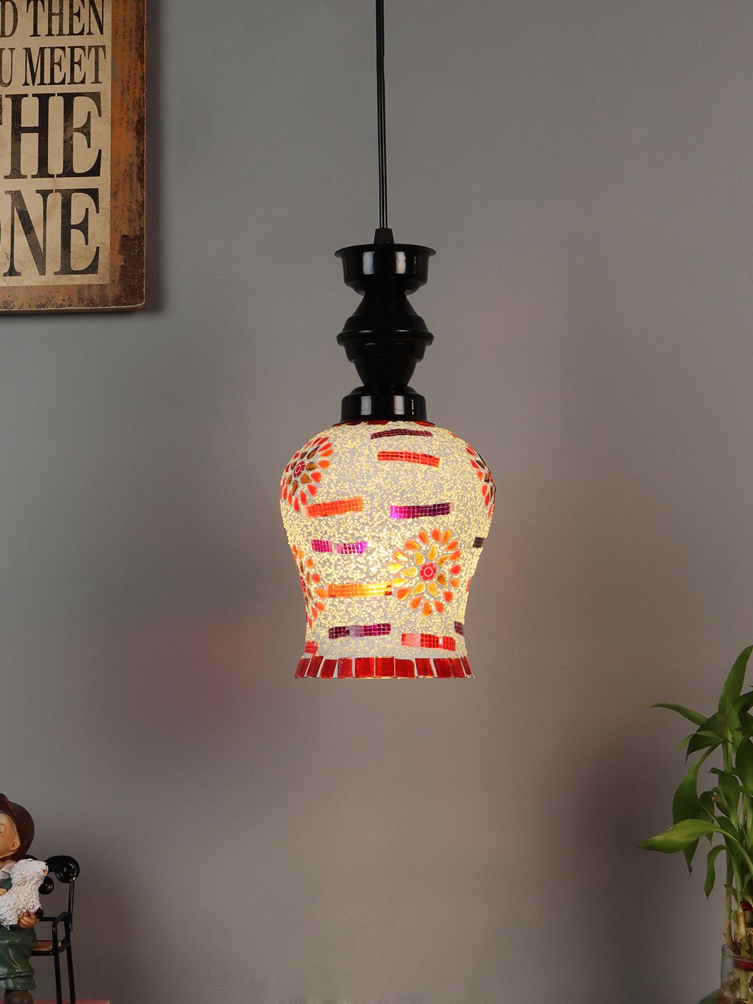 FOZIQ Black & White Textured Ceiling Lamp Price in India
