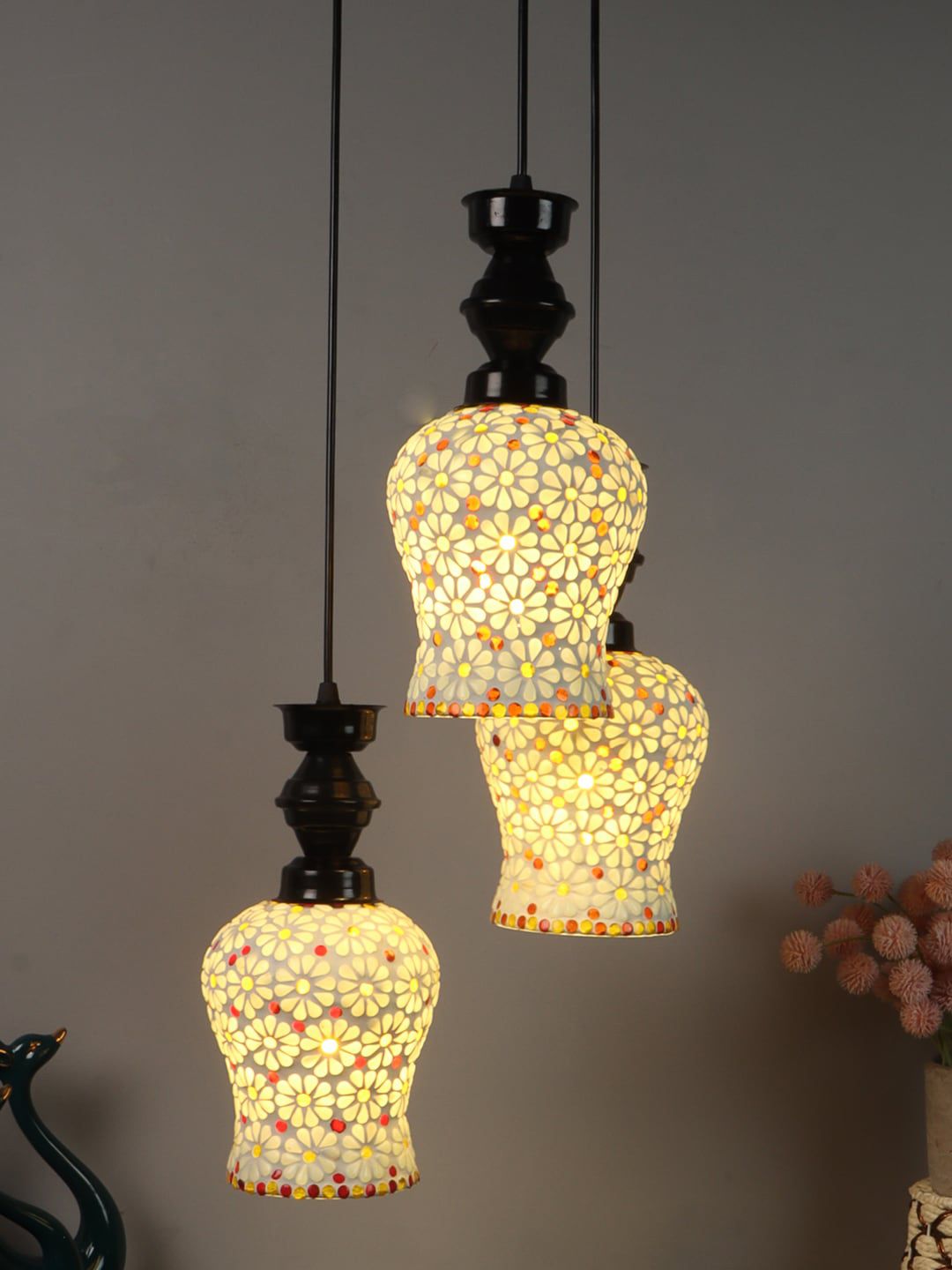 foziq White Printed Printed Metal Ceiling Lamp Price in India