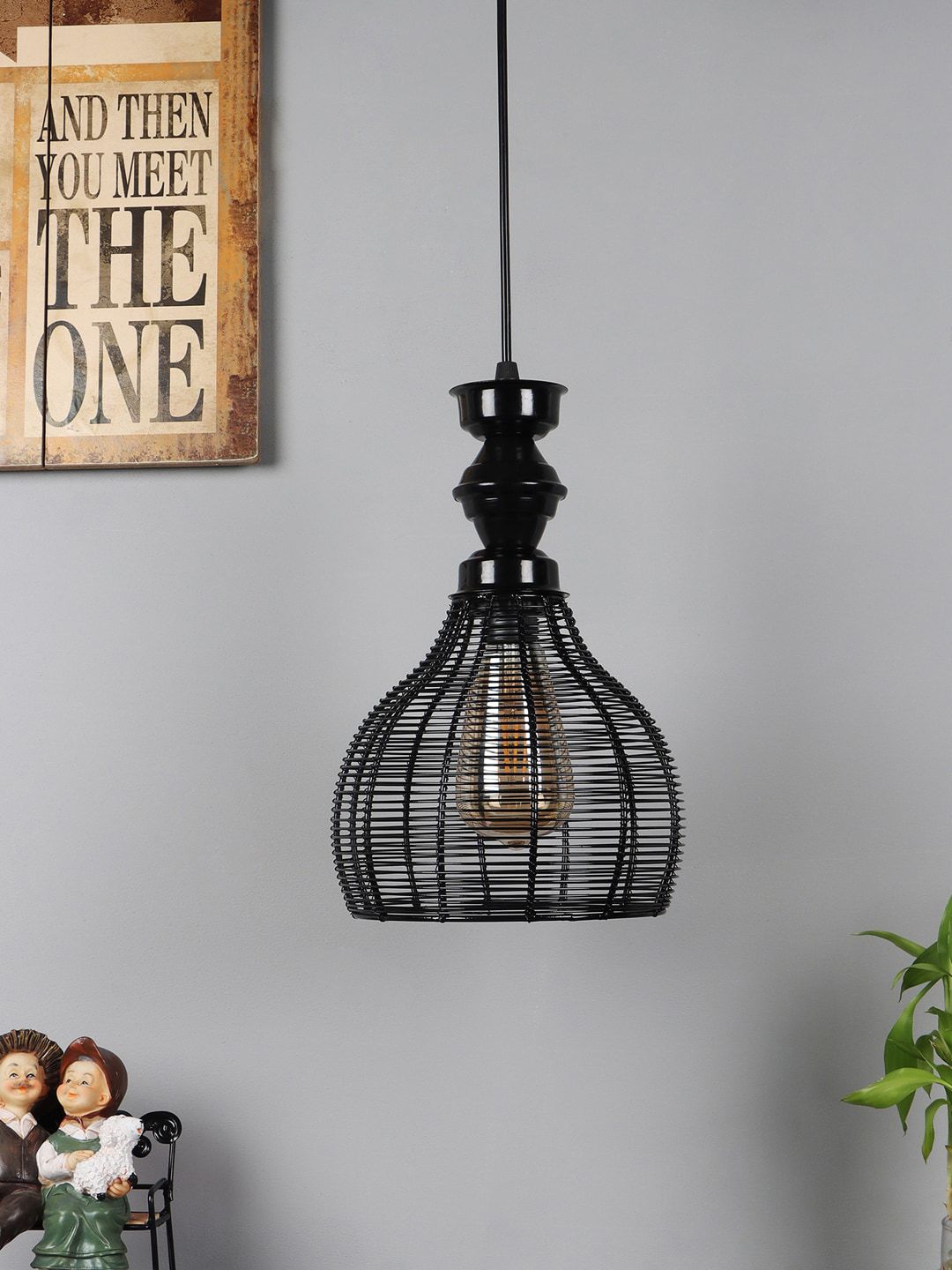 foziq Black Textured Contemporary Ceiling Lamp Price in India