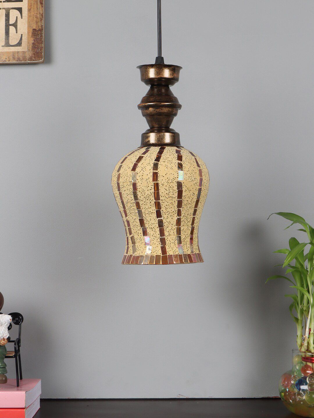 foziq Black & Yellow Textured Contemporary Ceiling Lamp Price in India