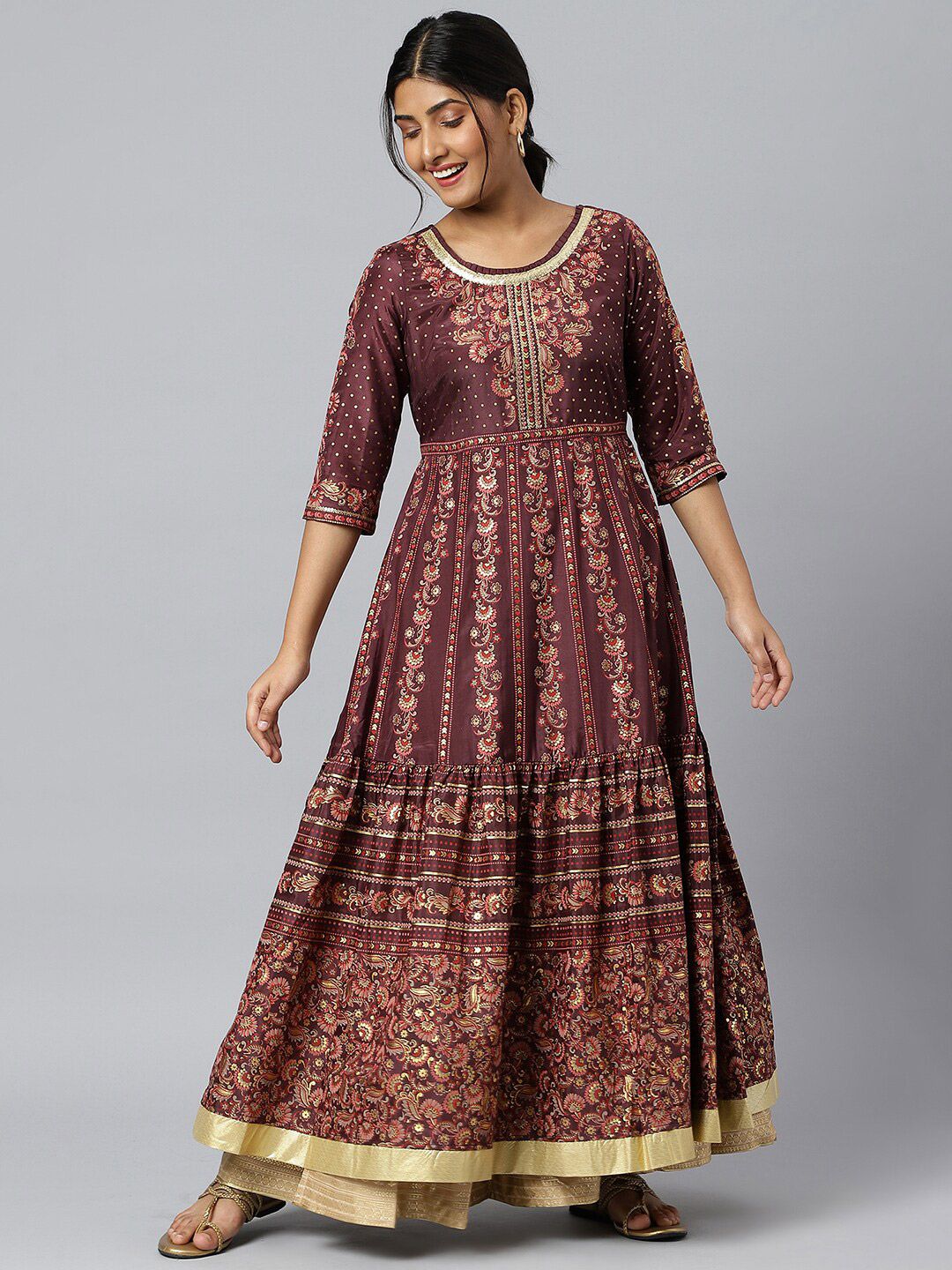 AURELIA Maroon Ethnic Motifs Maxi Dress Price in India