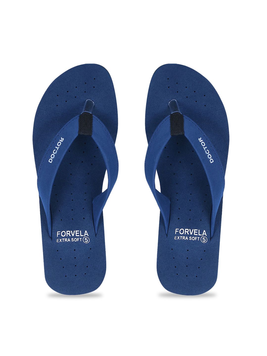 FORVELA Women Blue & White Printed Rubber Thong Flip-Flops