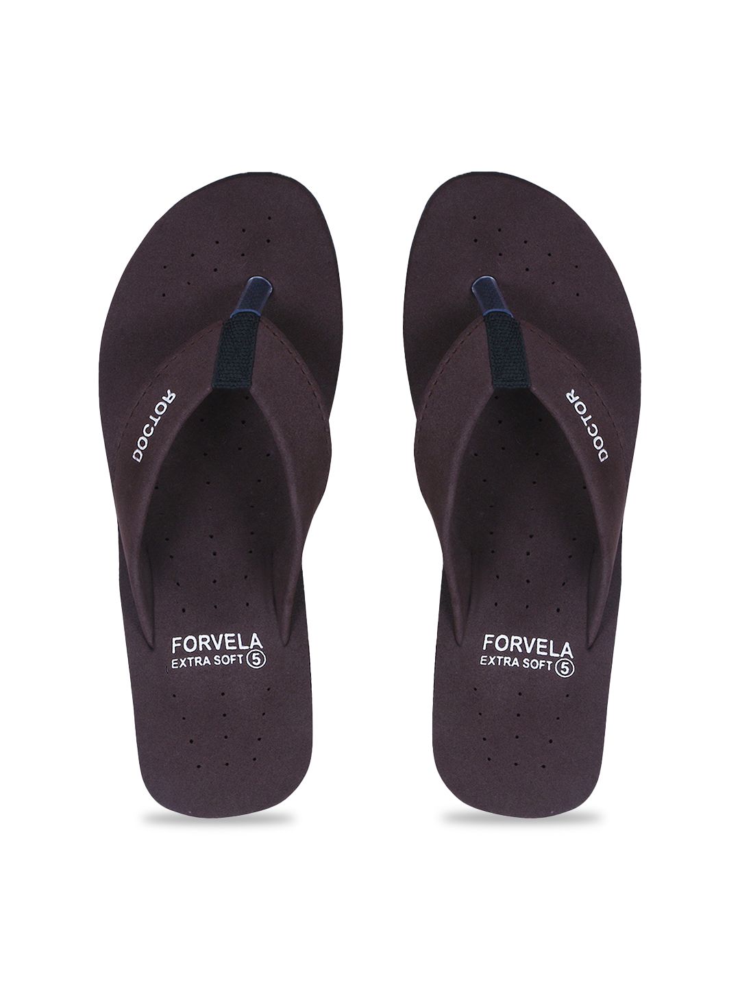 FORVELA Women Brown & White Printed Rubber Thong Flip-Flops