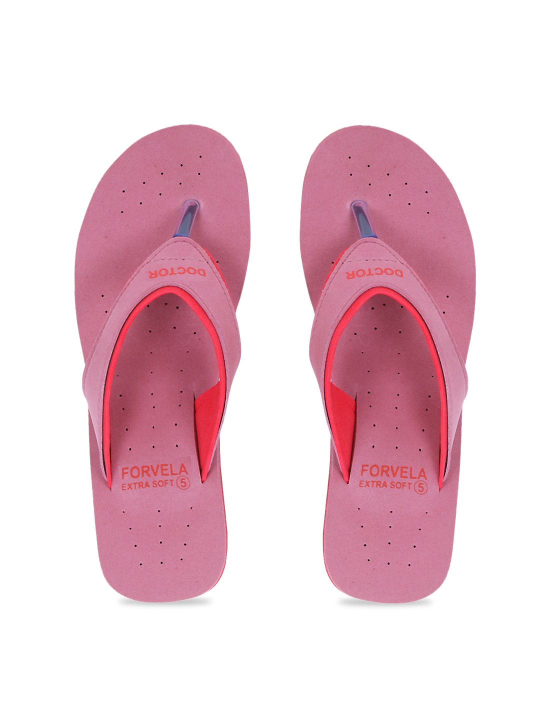 FORVELA Women Pink & Peach-Coloured Rubber Thong Flip-Flops