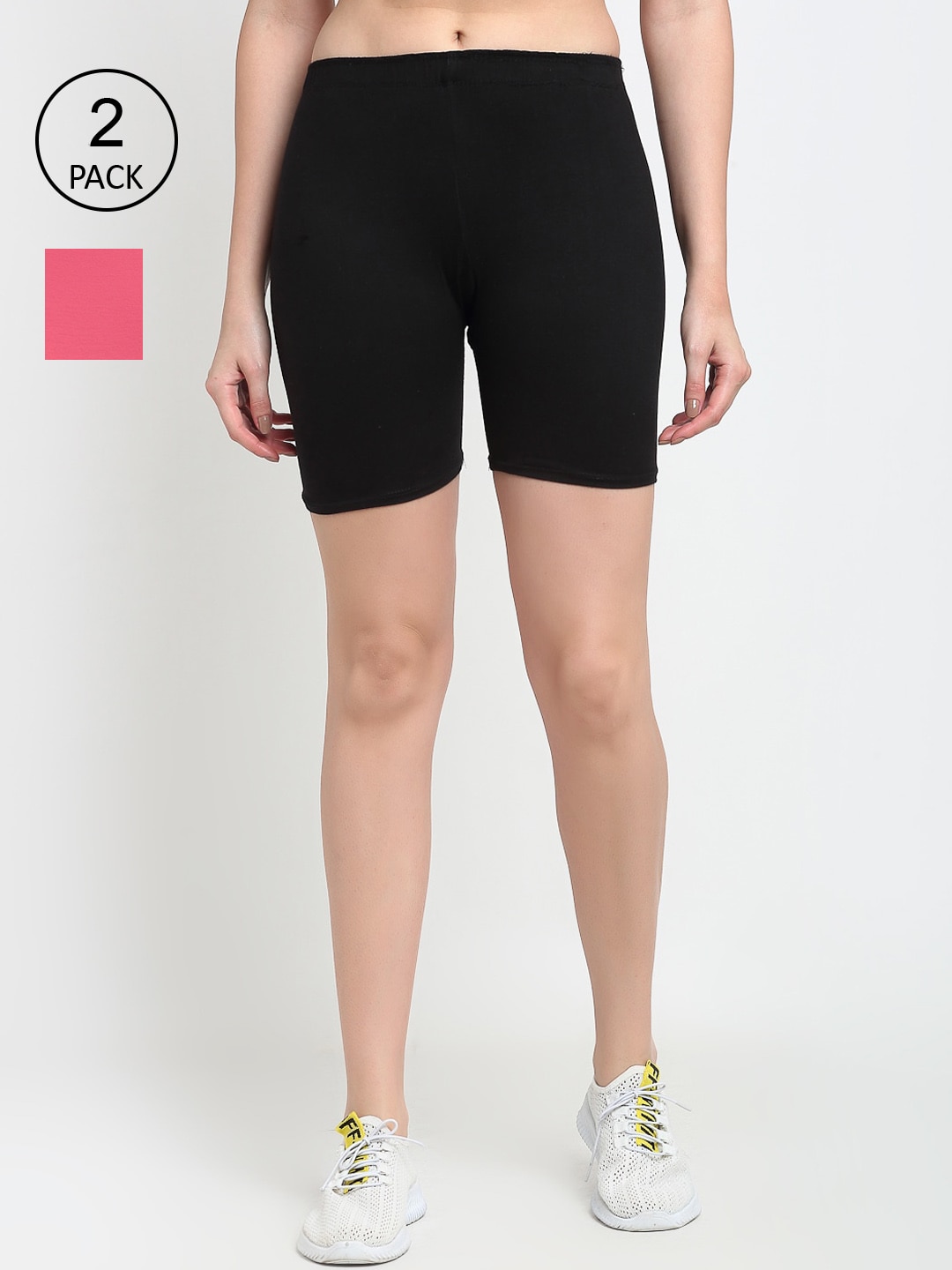 GRACIT Pack of 2 Women Black Cycling Sports Shorts Price in India