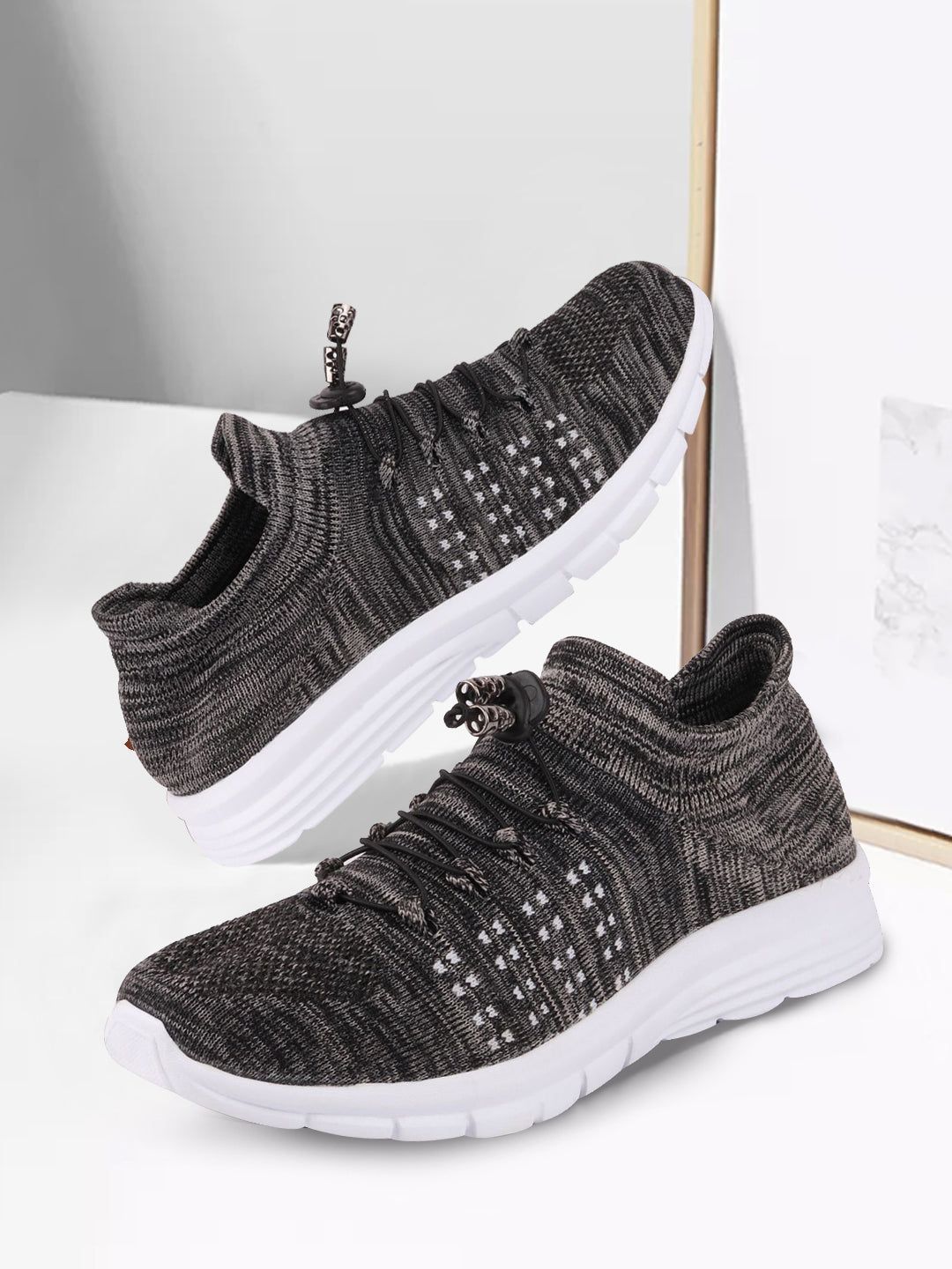 FAUSTO Men Grey Mesh Running Non-Marking Shoes