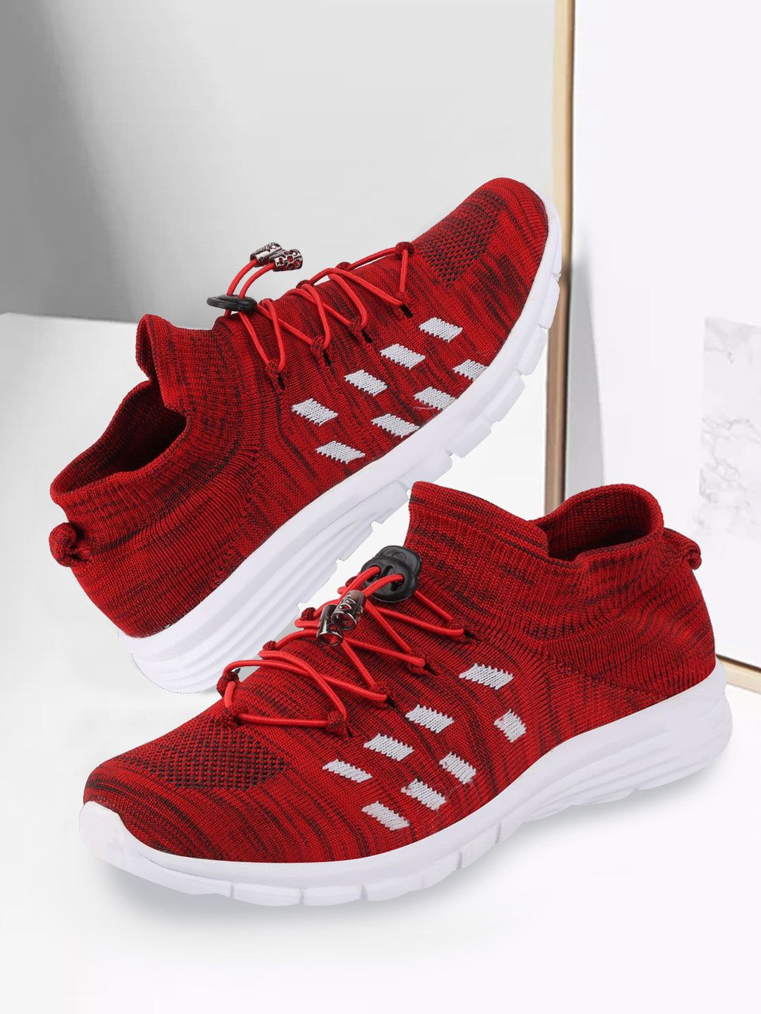 FAUSTO Men Red Mesh Walking Non-Marking Shoes