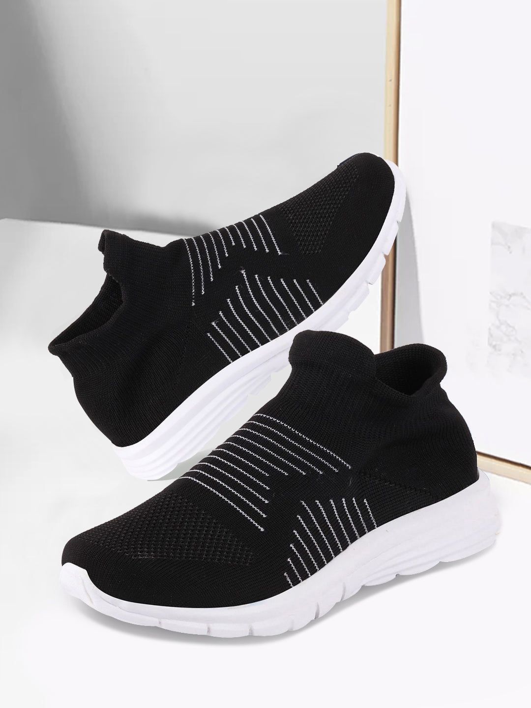 FAUSTO Men Black Mesh Walking Non-Marking Shoes