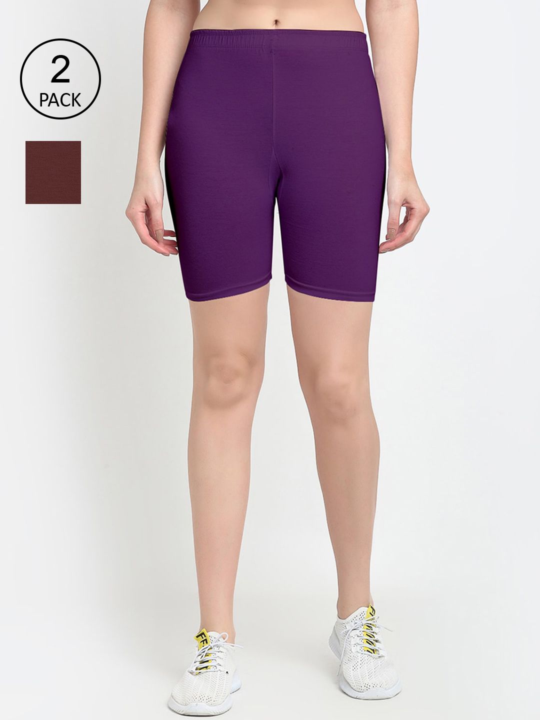 GRACIT Women Pack of 2 Purple & Brown Cycling Shorts Price in India