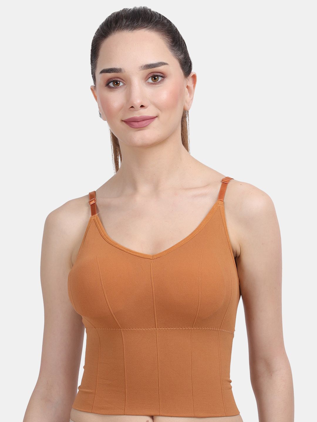 Amour Secret Orange Lightly Padded & Non Wired Solid Workout Bra Price in India